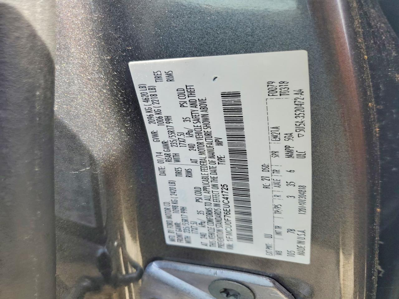 2014 Ford Escape S Gray vin: 1FMCU0F76EUC41725