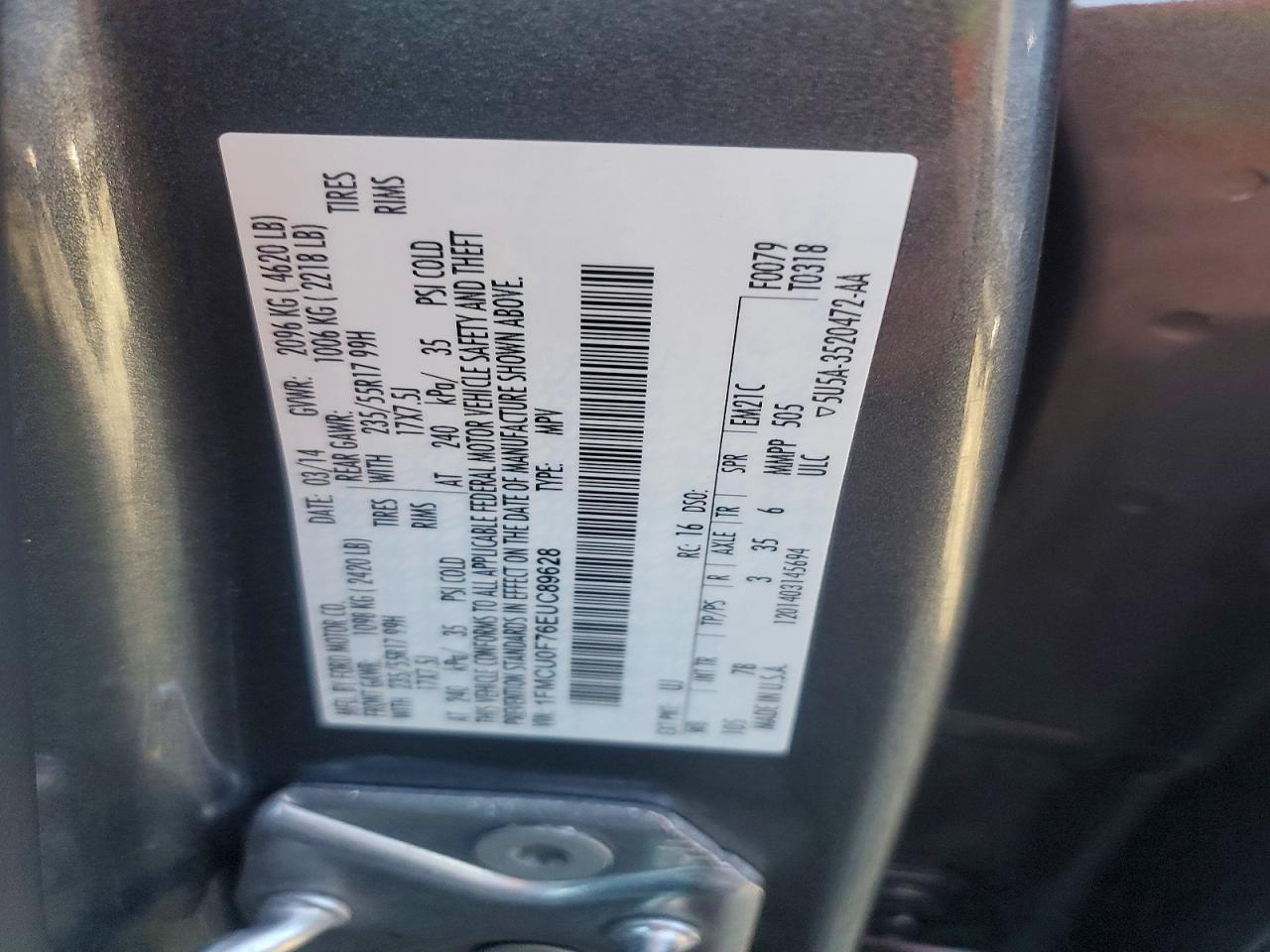 2014 Ford Escape S Gray vin: 1FMCU0F76EUC89628