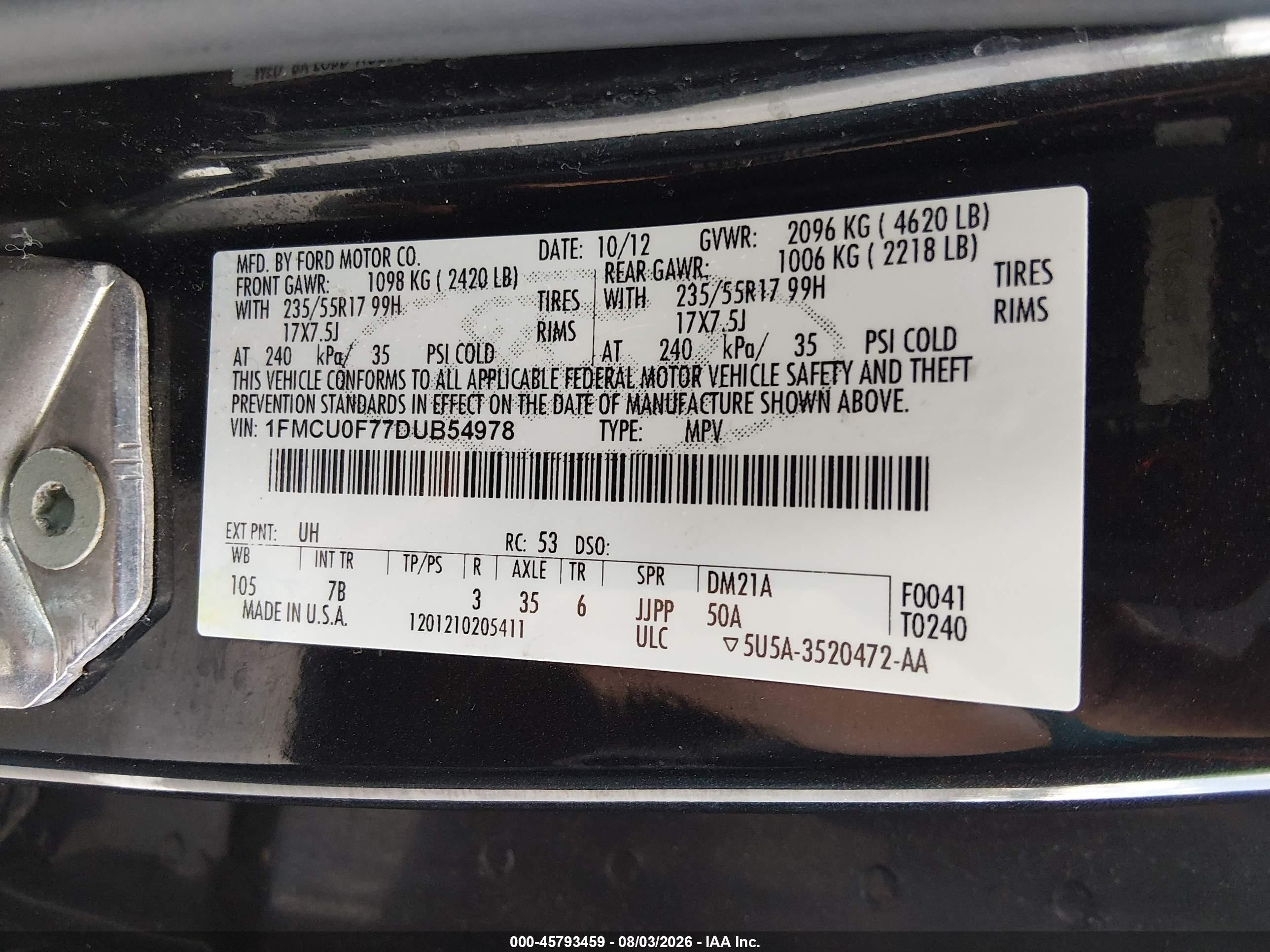 2013 Ford Escape S Black vin: 1FMCU0F77DUB54978