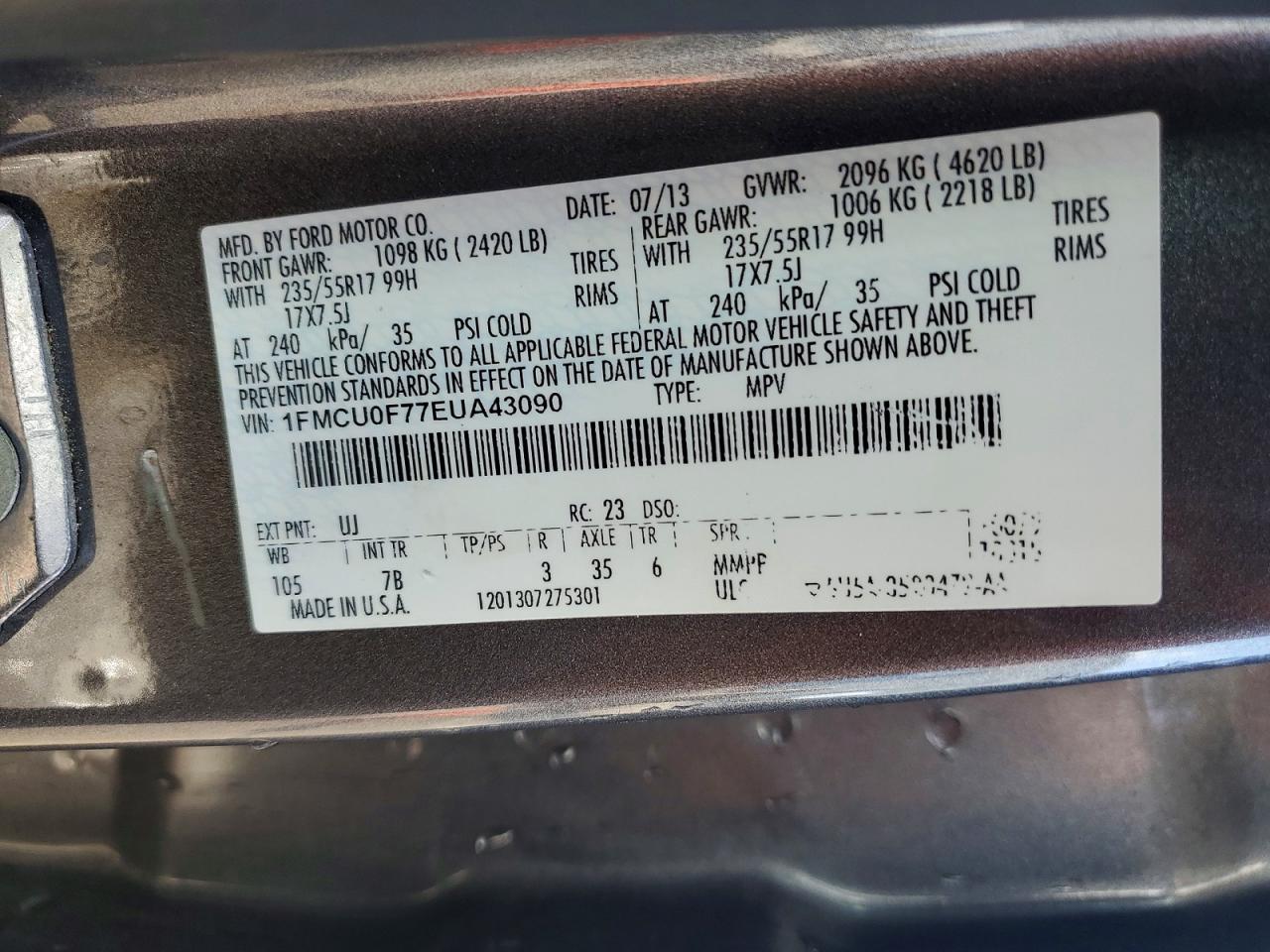 2014 Ford Escape S Charcoal vin: 1FMCU0F77EUA43090