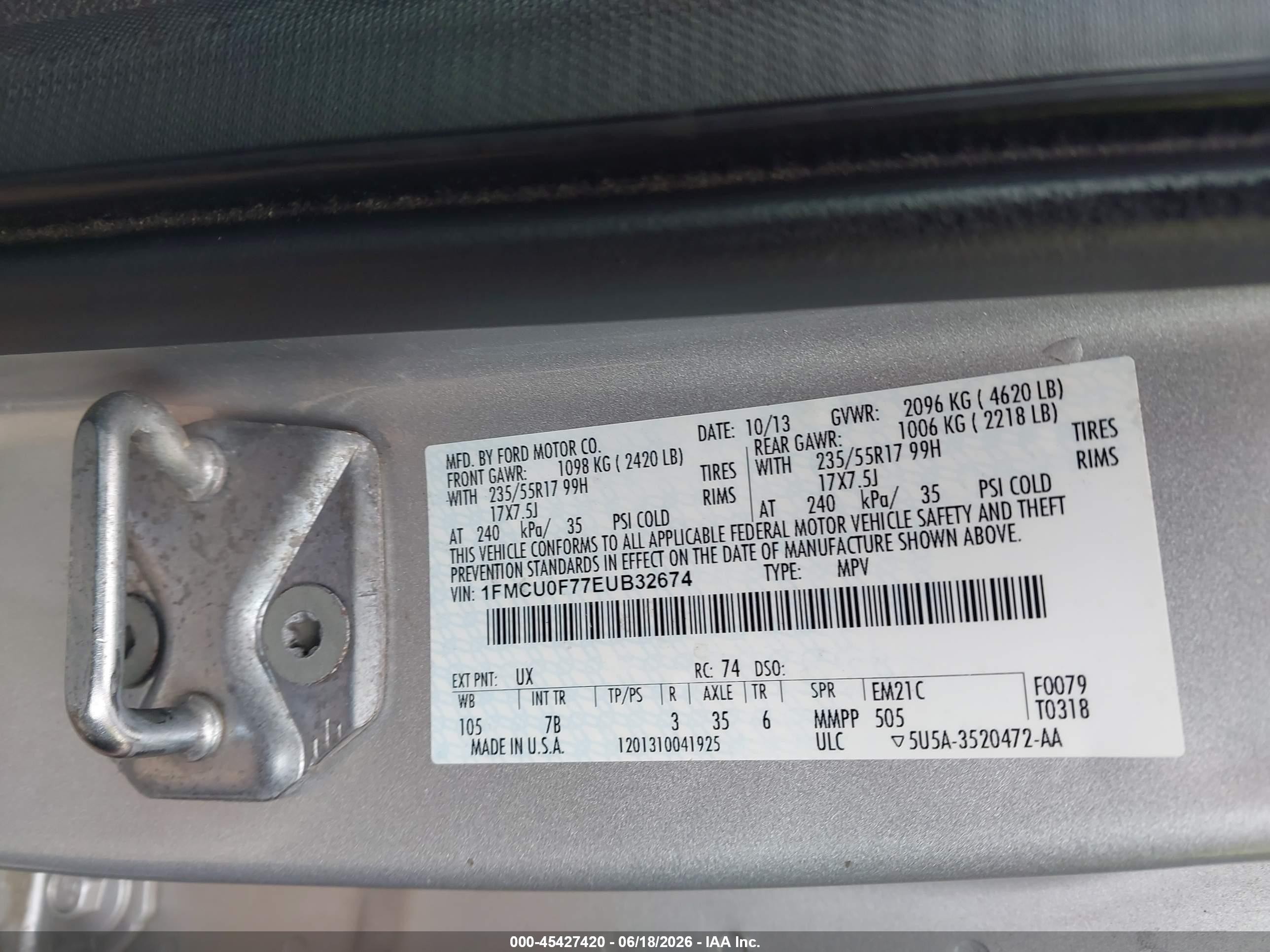 2014 Ford Escape S Silver vin: 1FMCU0F77EUB32674
