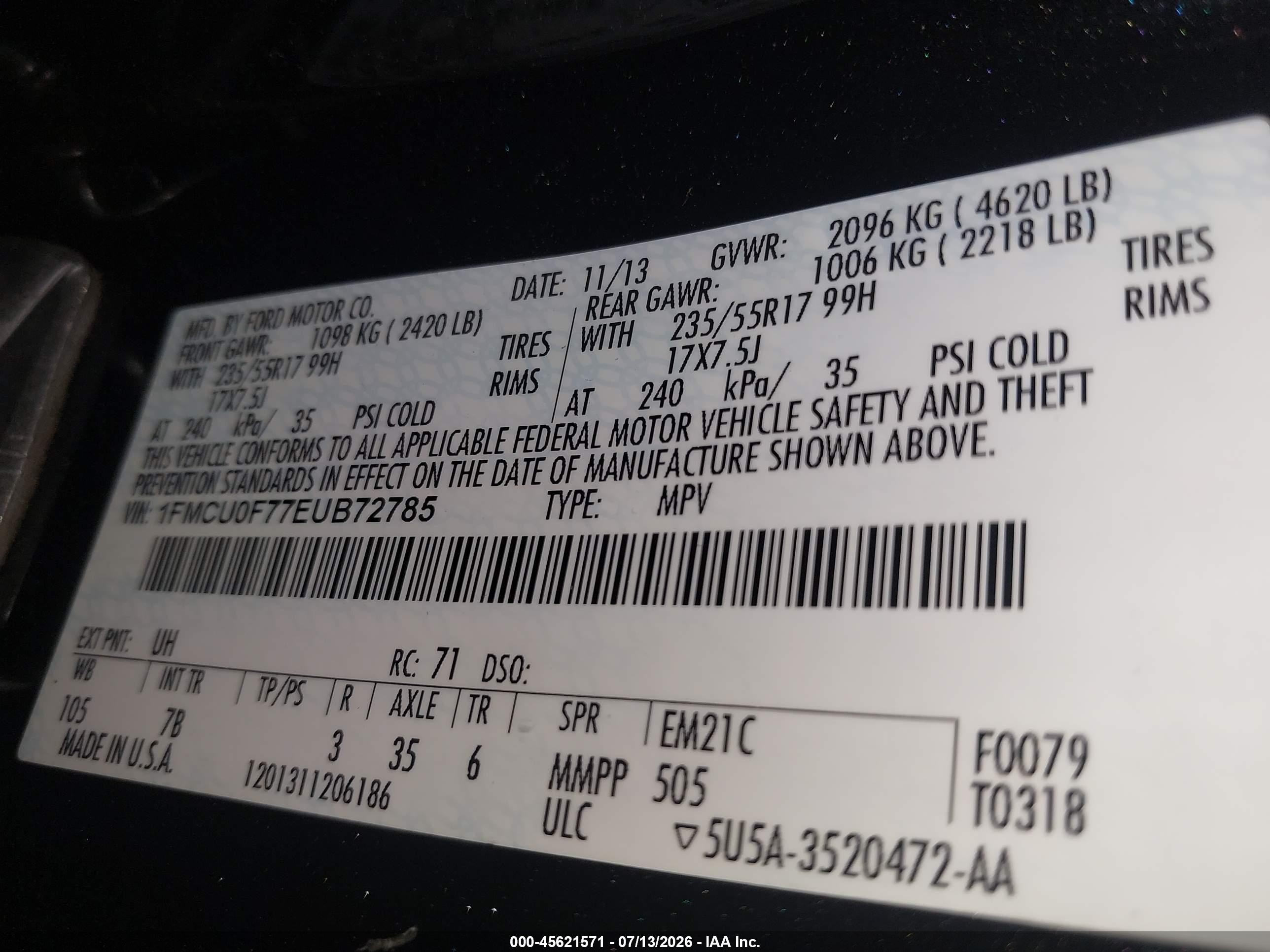 2014 Ford Escape S Black vin: 1FMCU0F77EUB72785