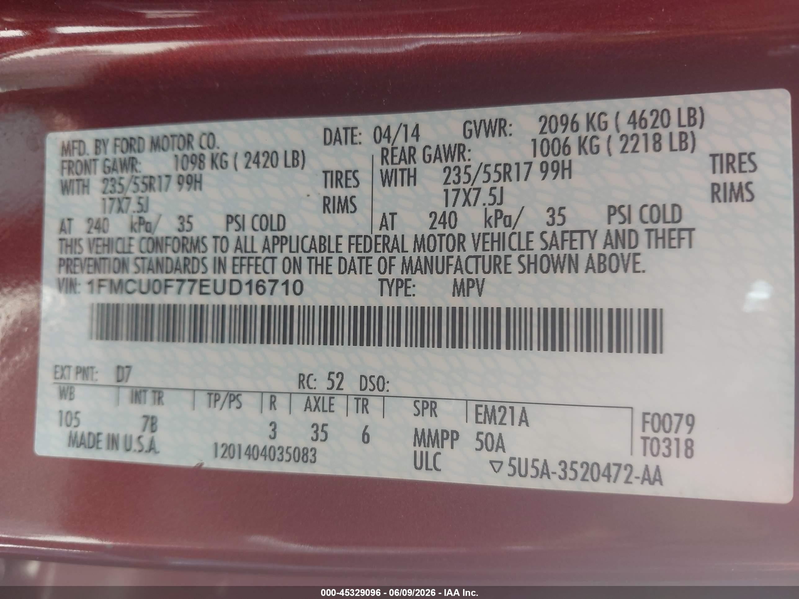 2014 Ford Escape S Оранжевый vin: 1FMCU0F77EUD16710