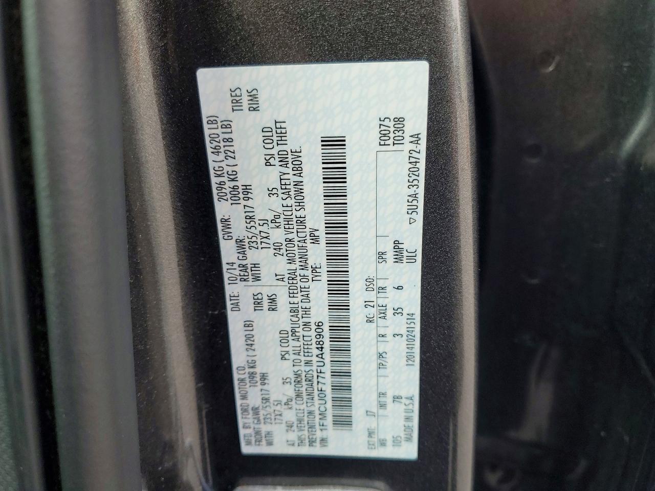 2015 Ford Escape S Gray vin: 1FMCU0F77FUA48906