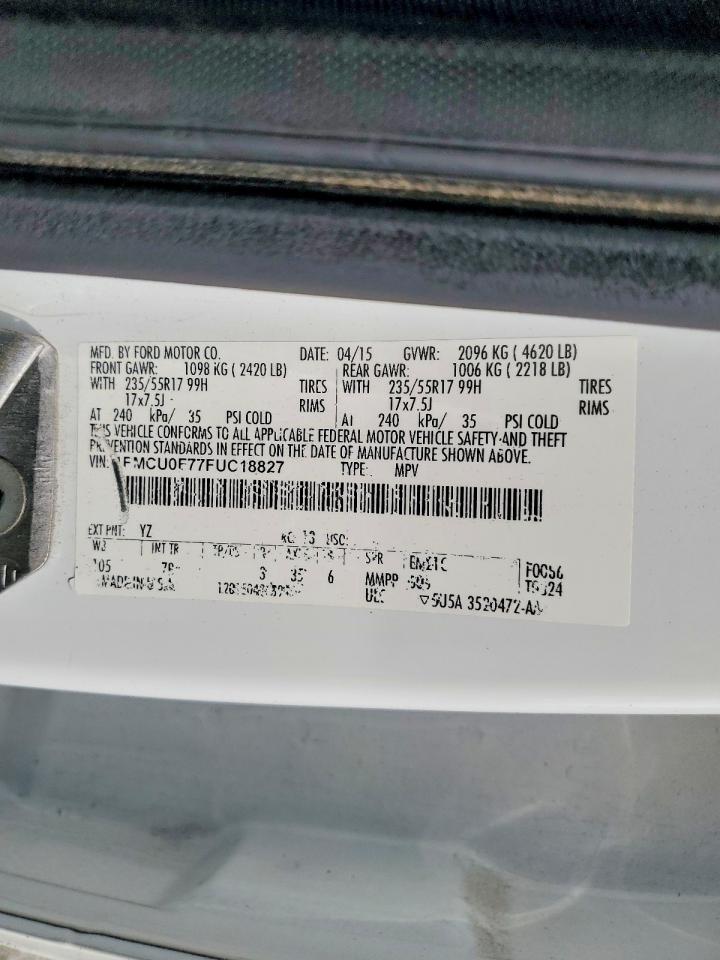 2015 Ford Escape S White vin: 1FMCU0F77FUC18827