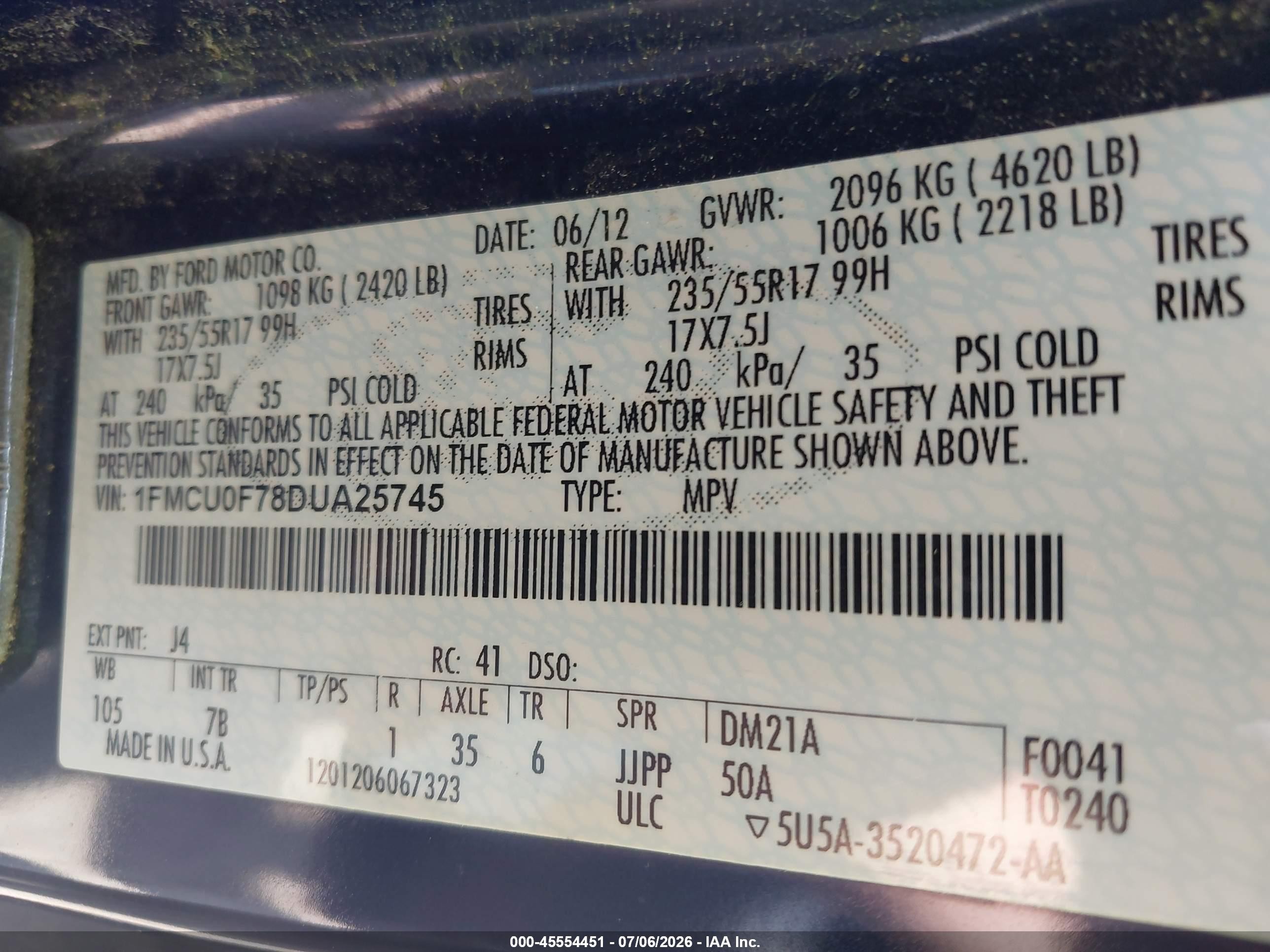 2013 Ford Escape S Blue vin: 1FMCU0F78DUA25745