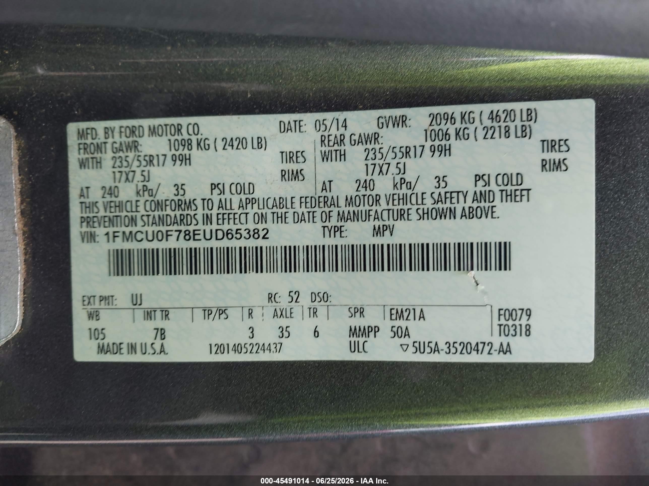 2014 Ford Escape S Gray vin: 1FMCU0F78EUD65382