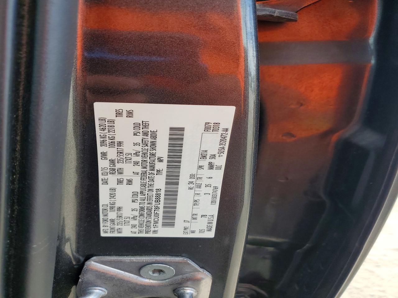 2015 Ford Escape S Gray vin: 1FMCU0F78FUB88818