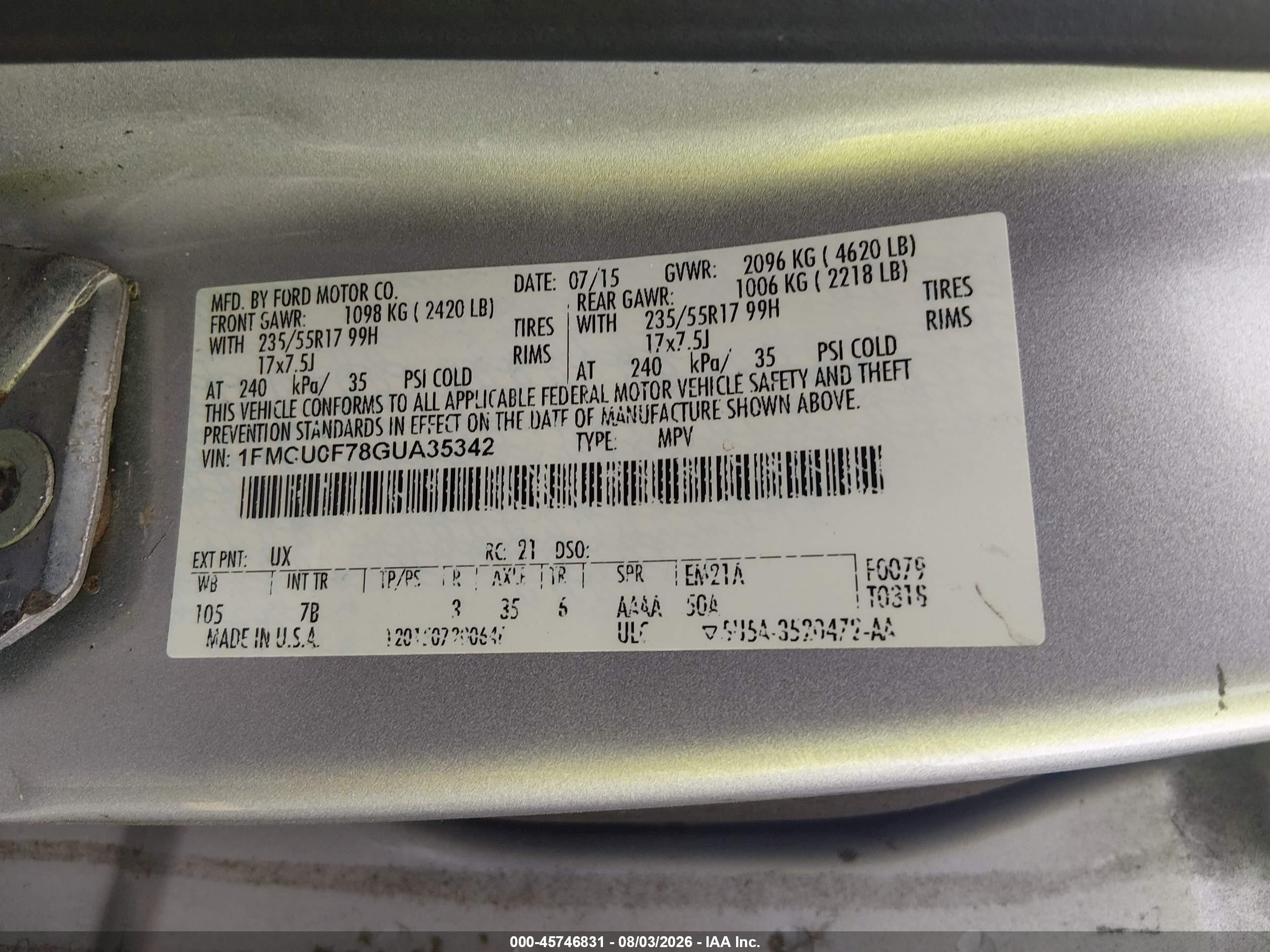 2016 Ford Escape S Gray vin: 1FMCU0F78GUA35342