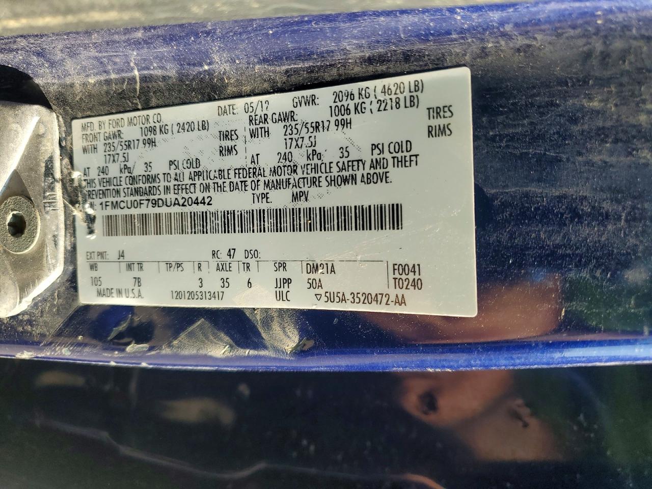 2013 Ford Escape S Blue vin: 1FMCU0F79DUA20442