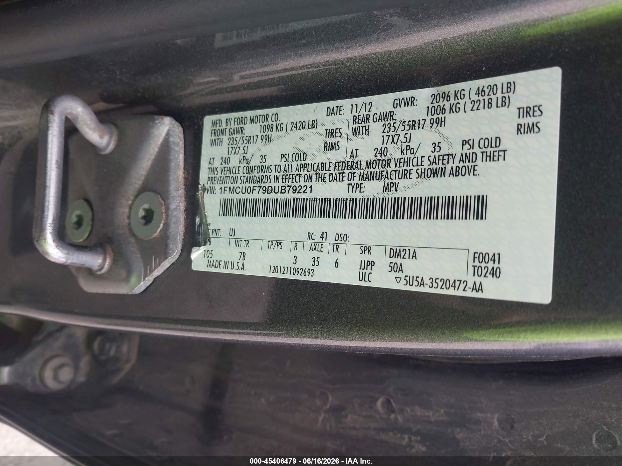 2013 Ford Escape S Gray vin: 1FMCU0F79DUB79221