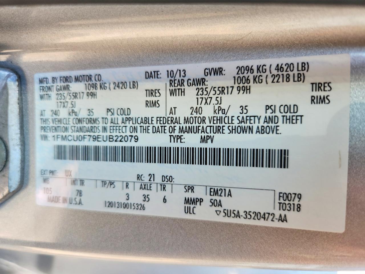 2014 Ford Escape S Silver vin: 1FMCU0F79EUB22079