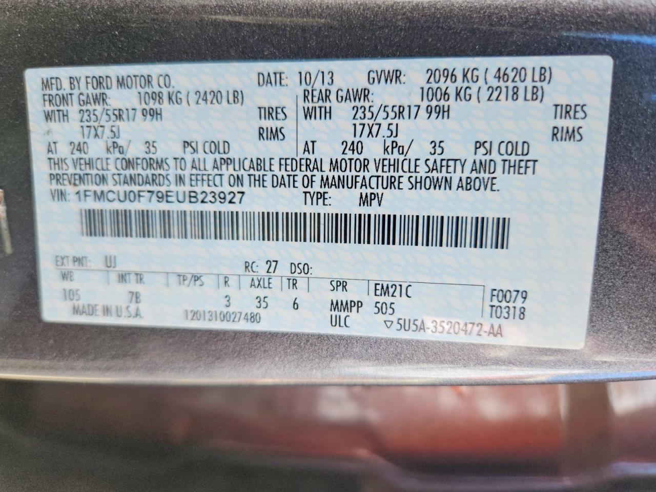 2014 Ford Escape S Gray vin: 1FMCU0F79EUB23927