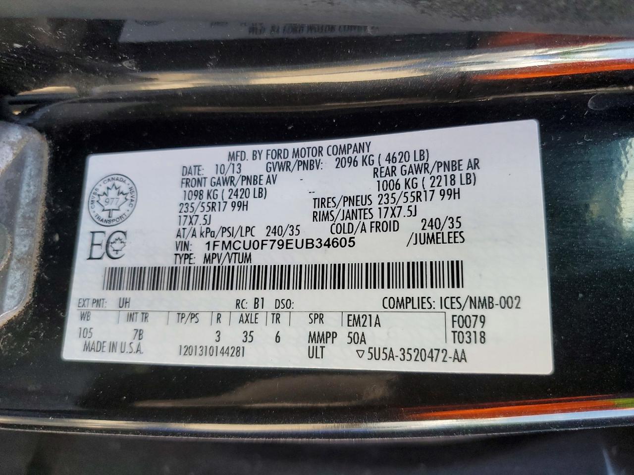 2014 Ford Escape S Black vin: 1FMCU0F79EUB34605