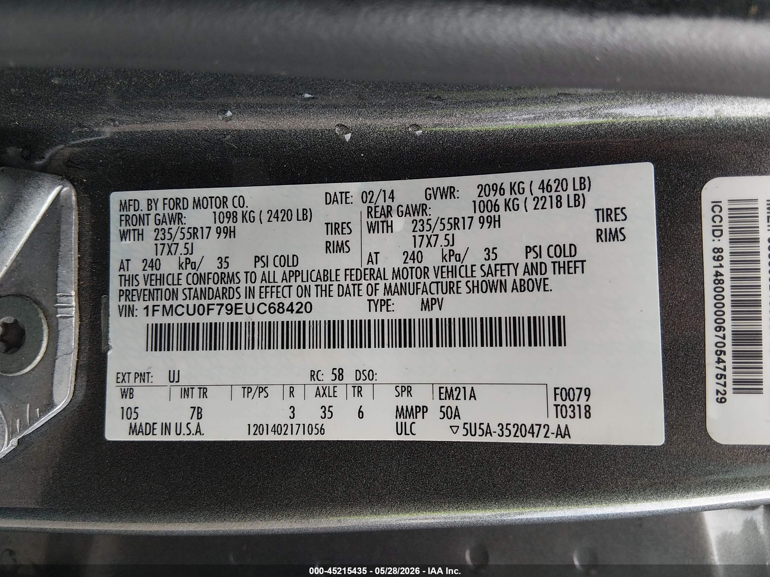 2014 Ford Escape S Gray vin: 1FMCU0F79EUC68420