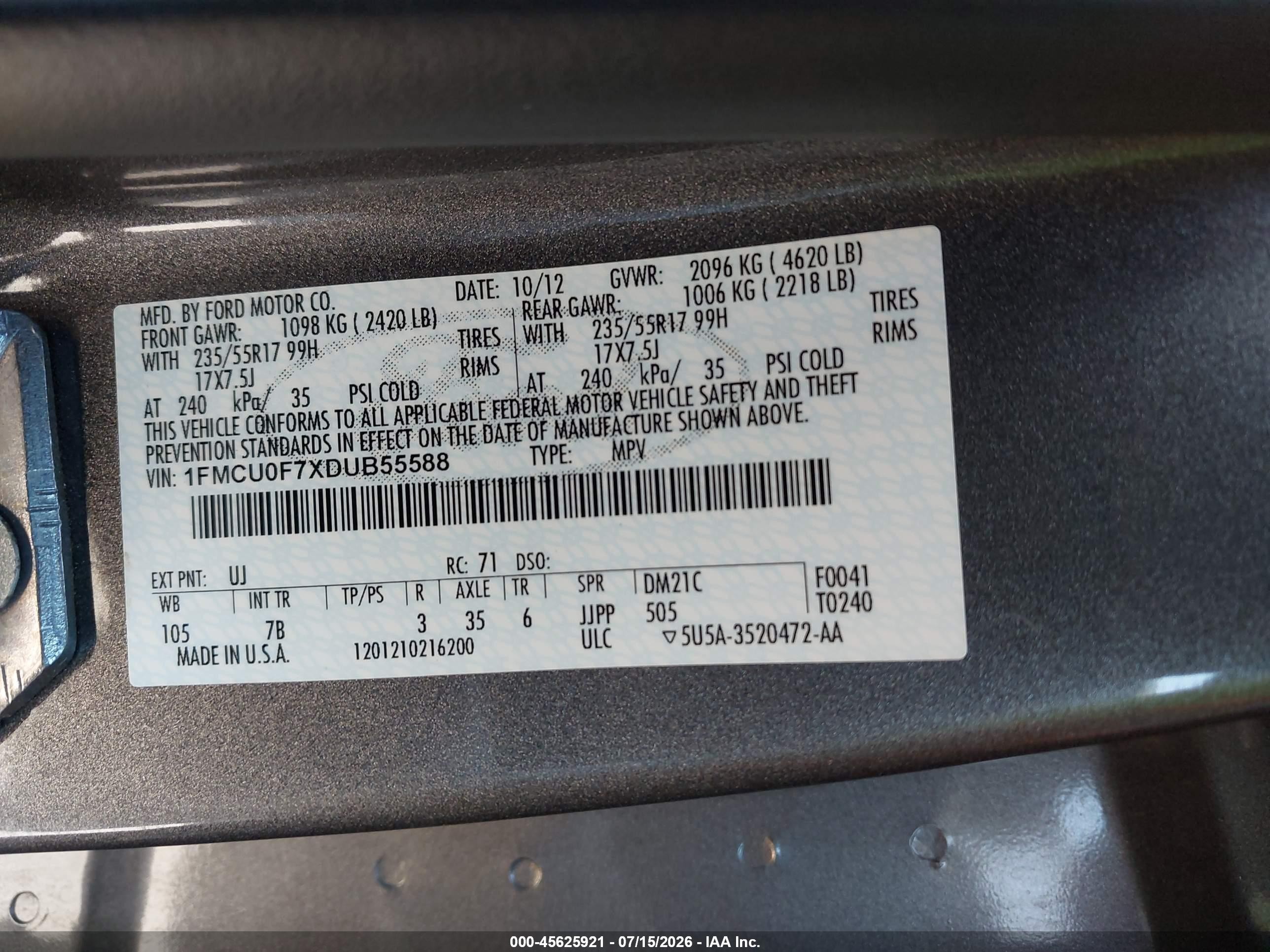 2013 Ford Escape S Gray vin: 1FMCU0F7XDUB55588