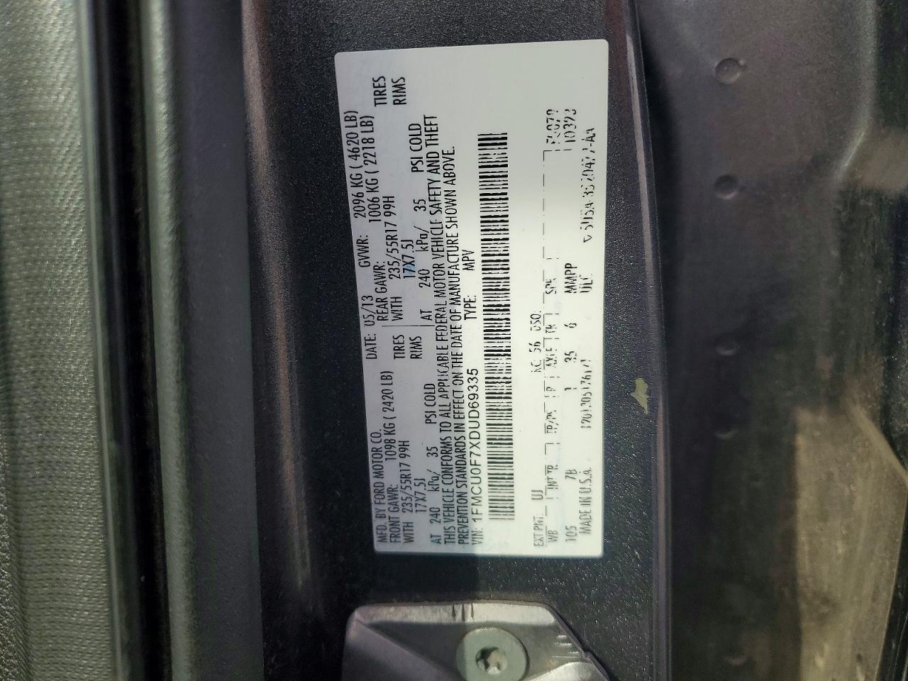 2013 Ford Escape S Charcoal vin: 1FMCU0F7XDUD69335