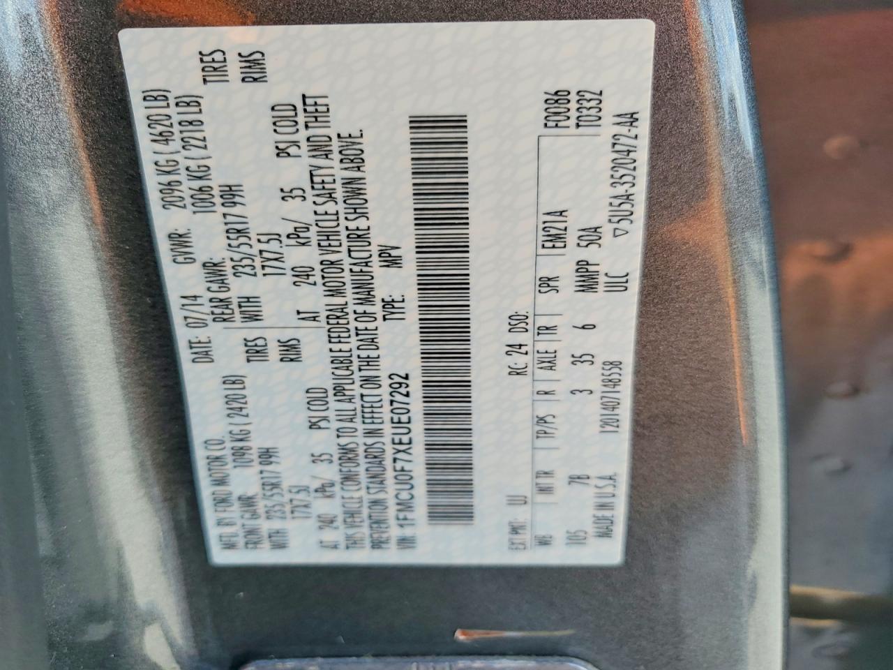 2014 Ford Escape S Gray vin: 1FMCU0F7XEUE07292