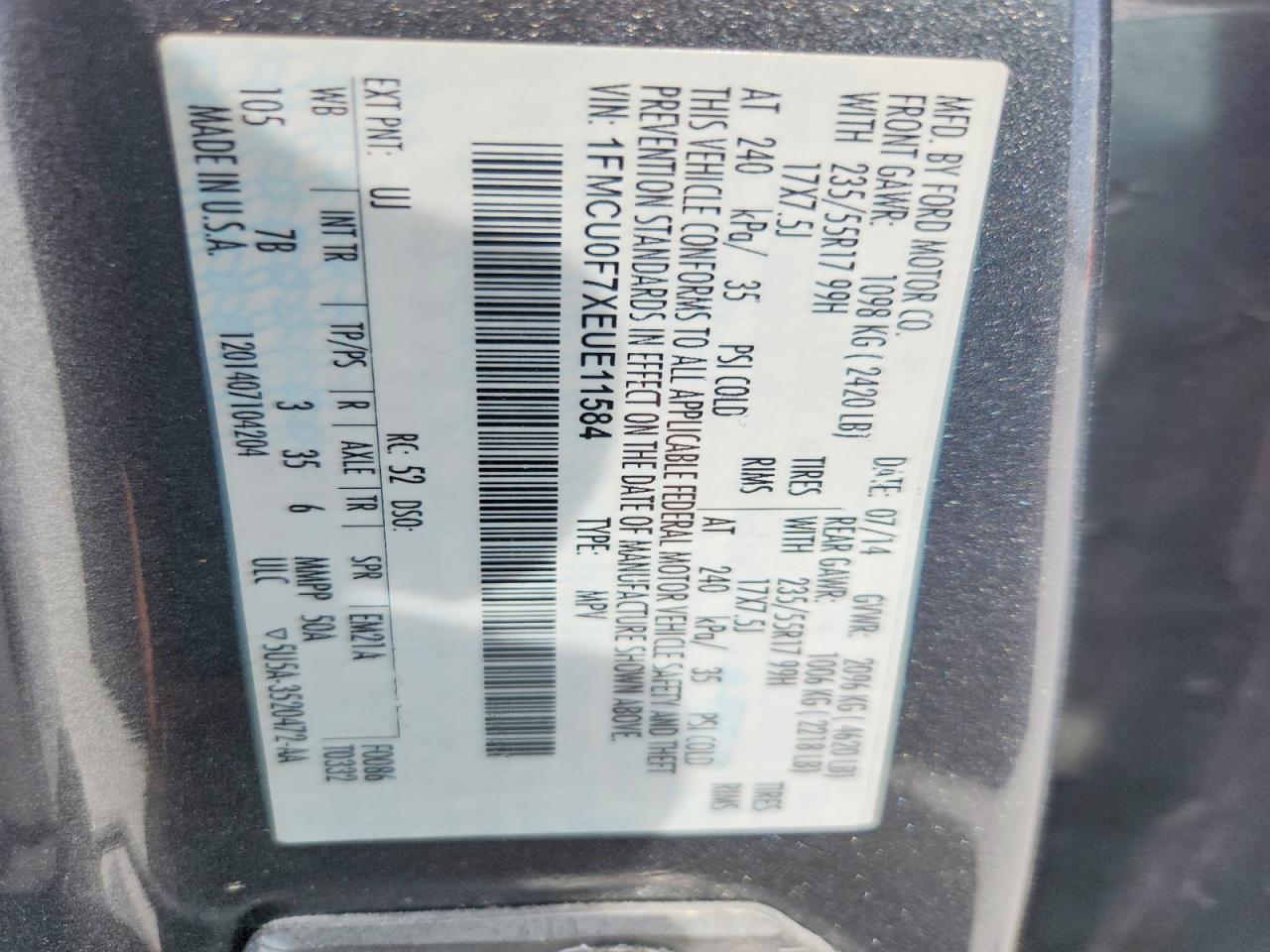 2014 Ford Escape S Gray vin: 1FMCU0F7XEUE11584