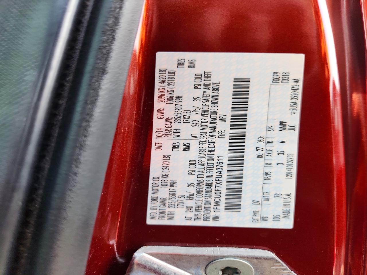 2015 Ford Escape S Orange vin: 1FMCU0F7XFUA37611