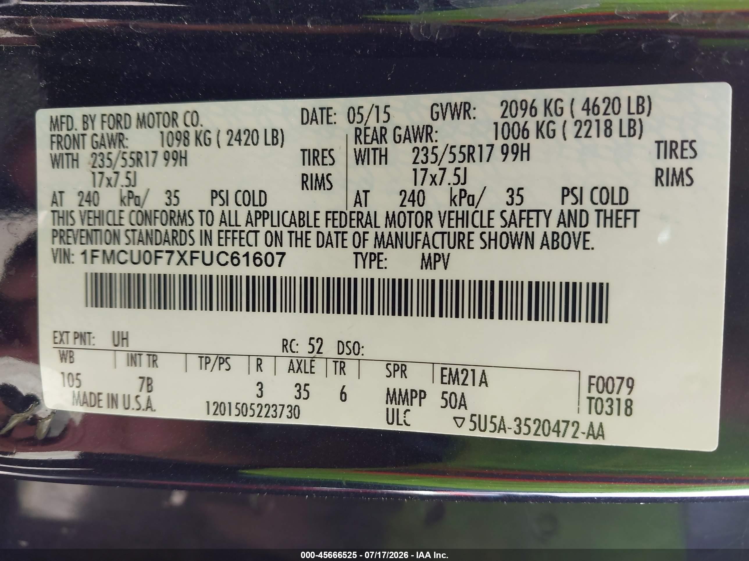 2015 Ford Escape S Black vin: 1FMCU0F7XFUC61607