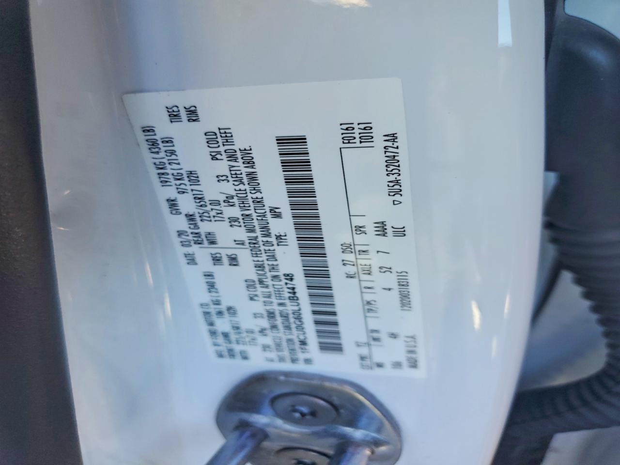 2020 Ford Escape Se White vin: 1FMCU0G60LUB44748