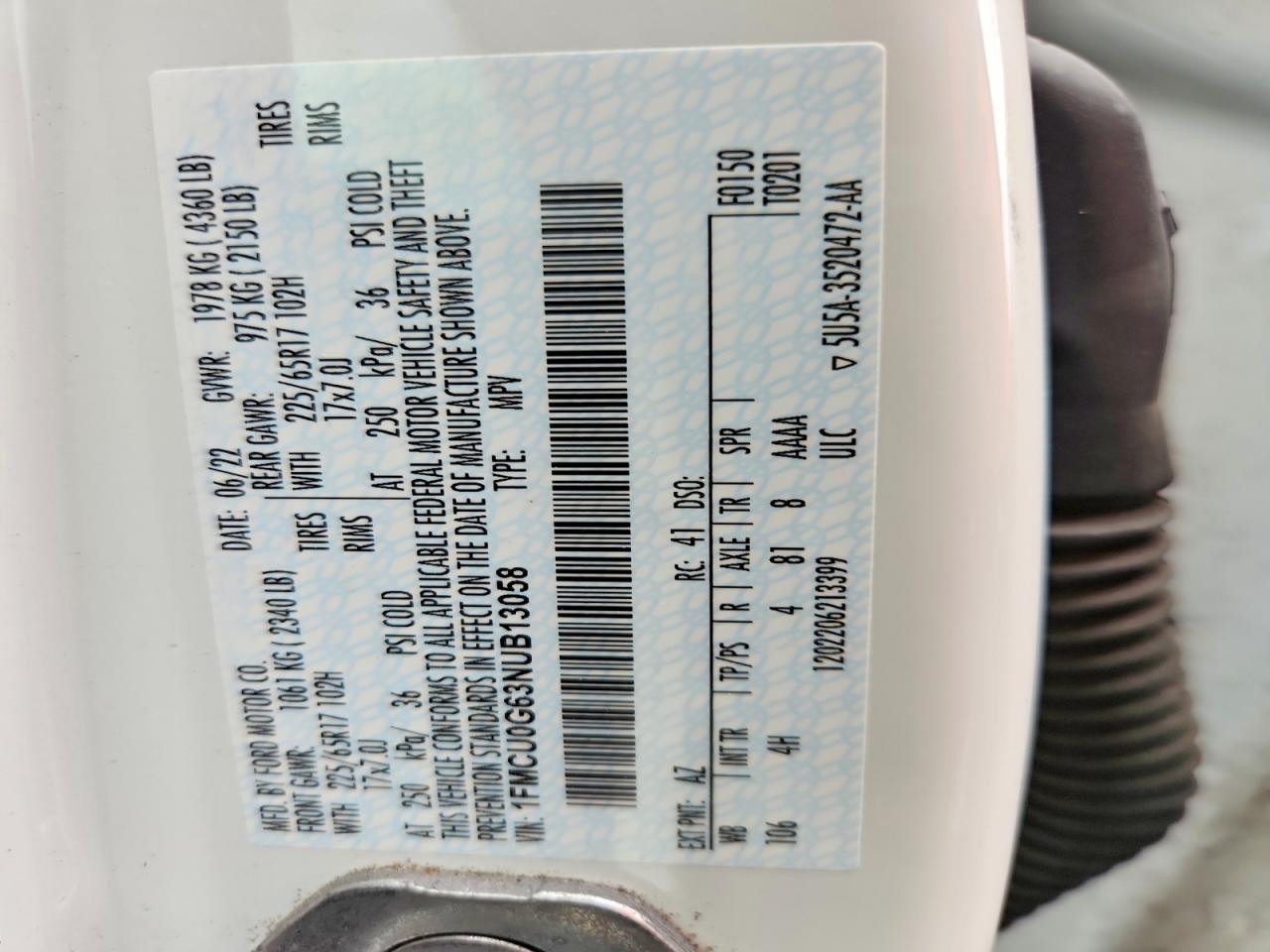 2022 Ford Escape Se White vin: 1FMCU0G63NUB13058