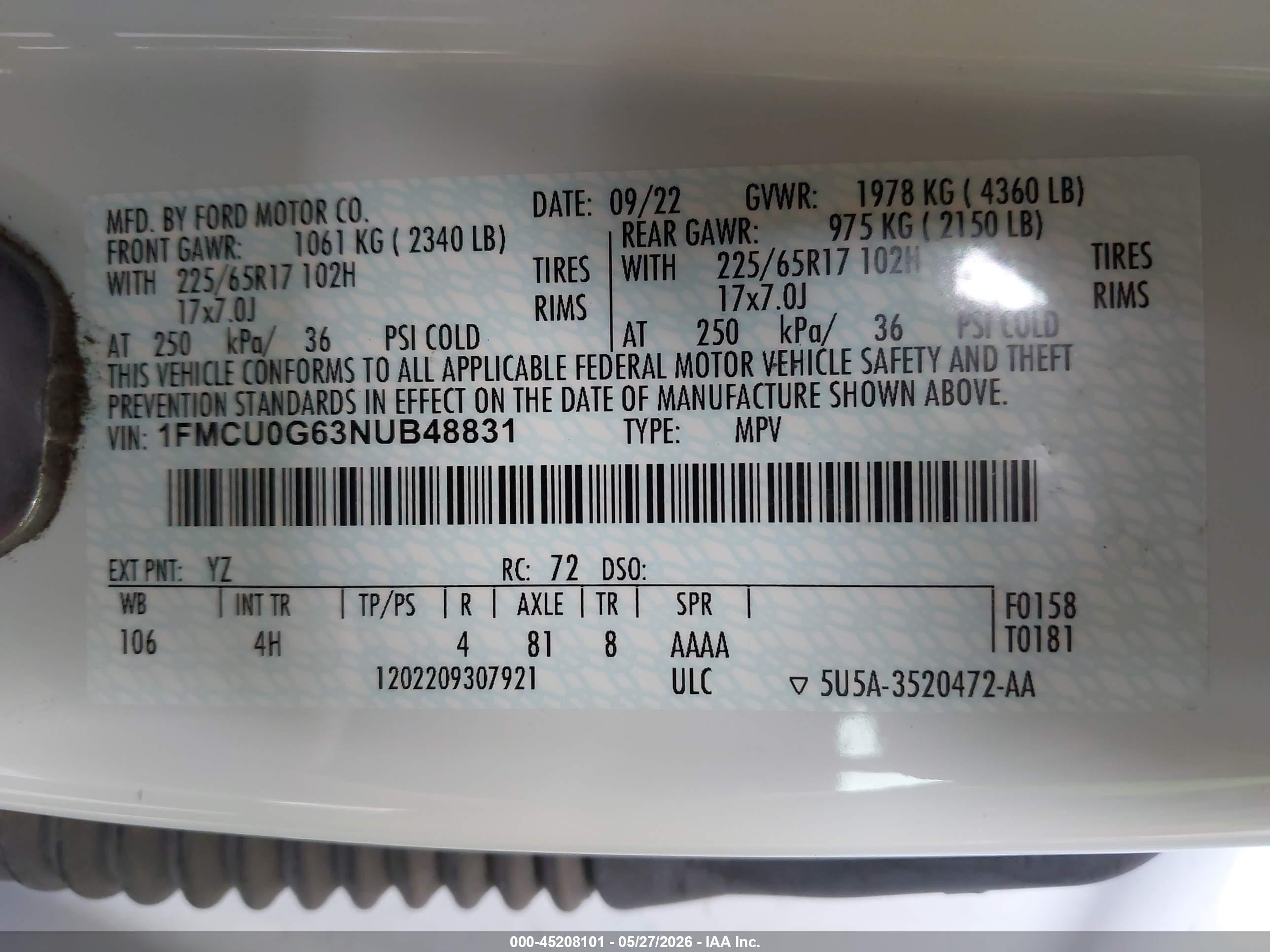 2022 Ford Escape Se White vin: 1FMCU0G63NUB48831