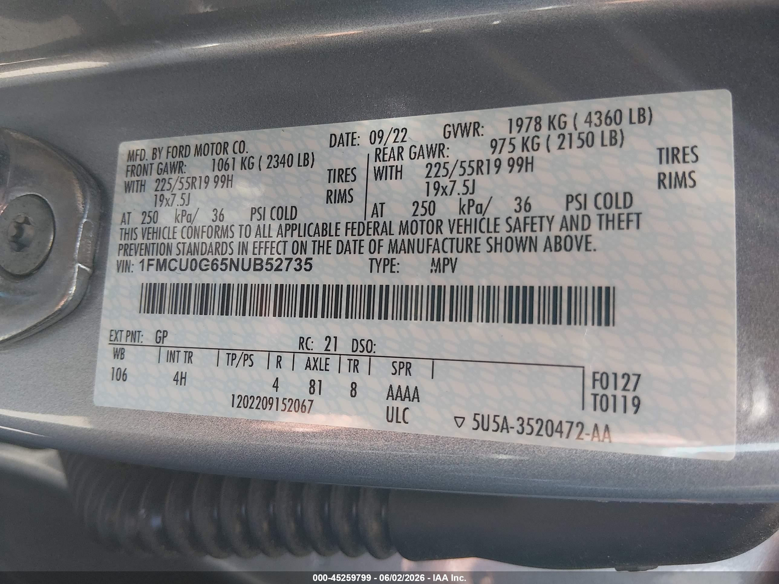 2022 Ford Escape Se Blue vin: 1FMCU0G65NUB52735
