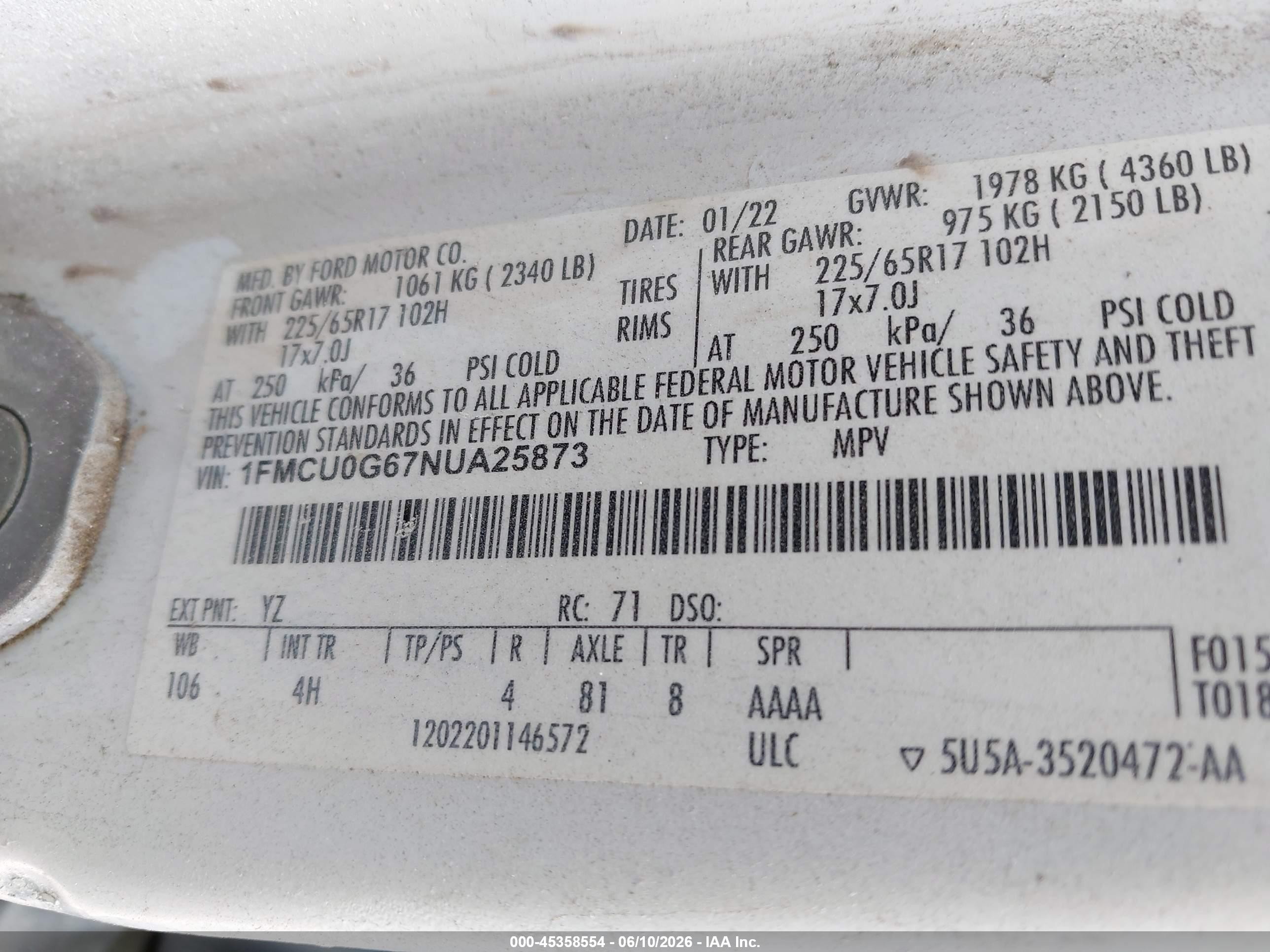 2022 Ford Escape Se White vin: 1FMCU0G67NUA25873