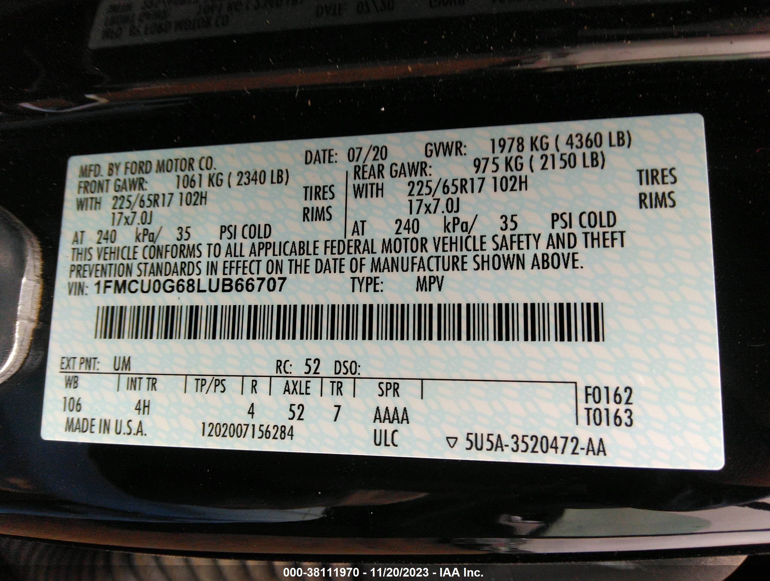 2020 Ford Escape Se Black vin: 1FMCU0G68LUB66707