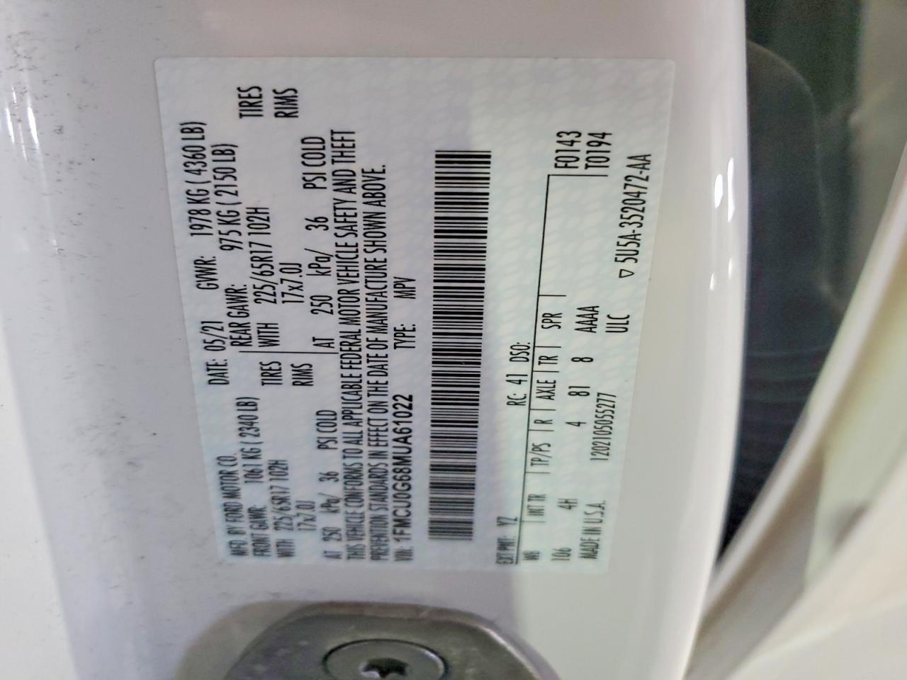 2021 Ford Escape Se White vin: 1FMCU0G68MUA61022