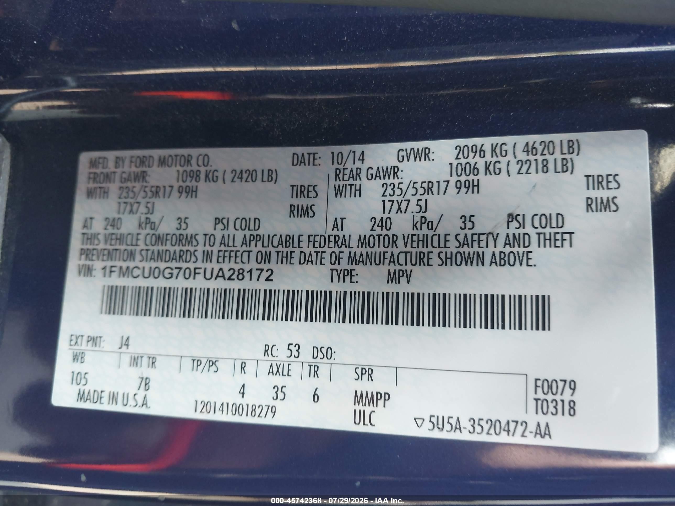 2015 Ford Escape Se Blue vin: 1FMCU0G70FUA28172