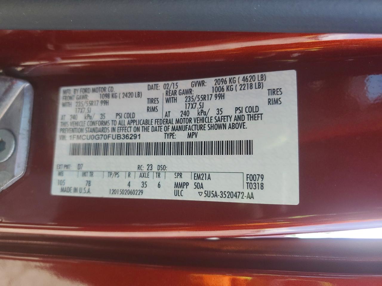 2015 Ford Escape Se Красный vin: 1FMCU0G70FUB36291