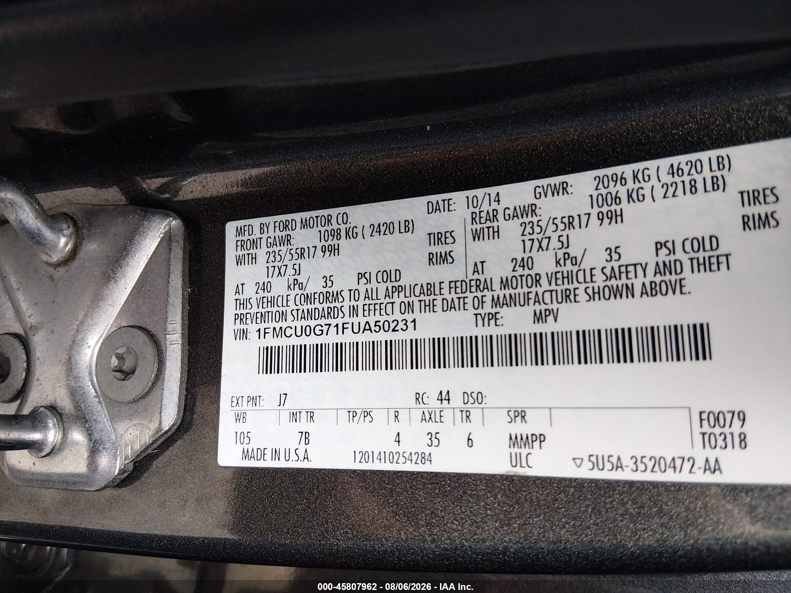 2015 Ford Escape Se Gray vin: 1FMCU0G71FUA50231