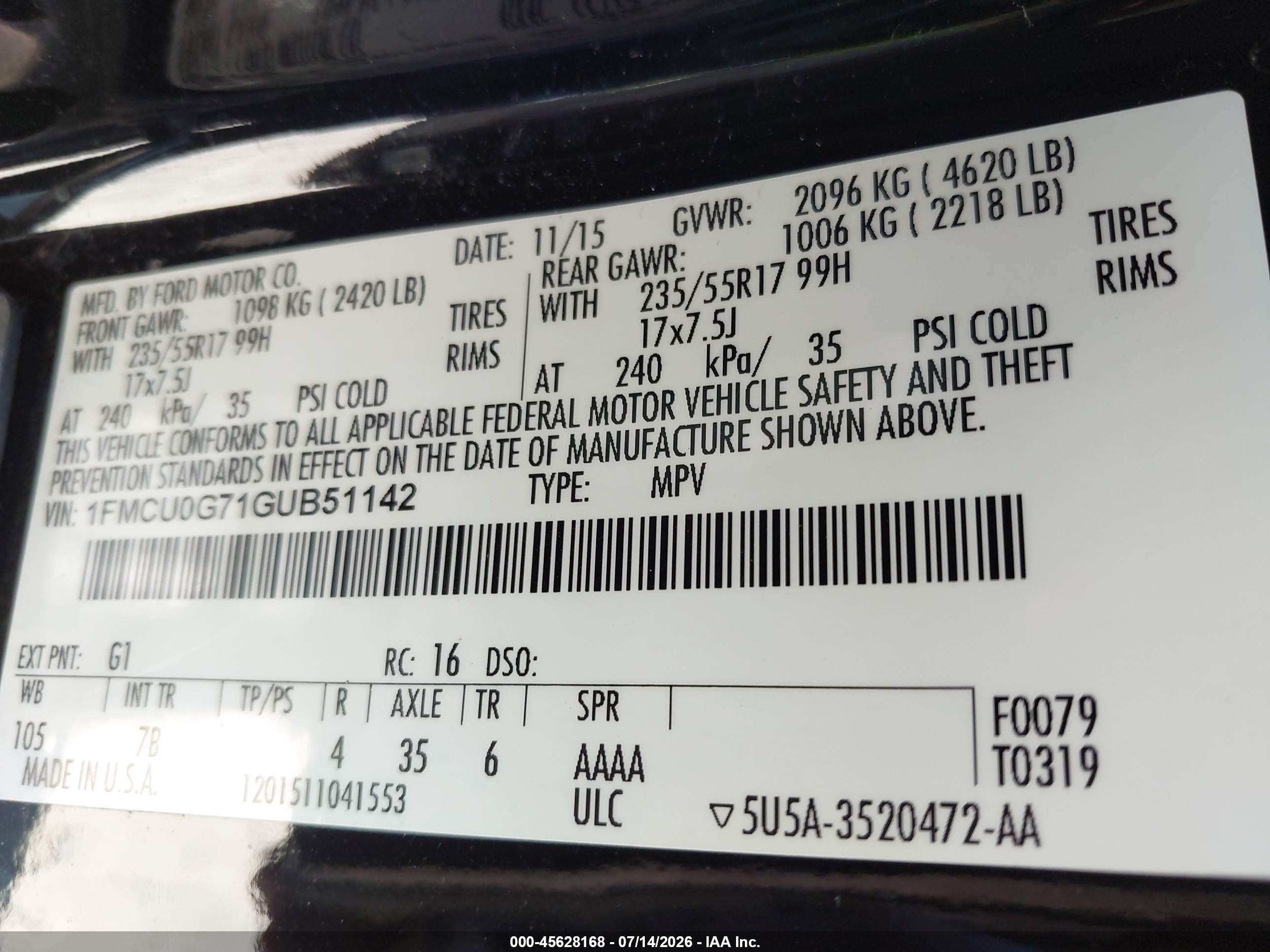 2016 Ford Escape Se Black vin: 1FMCU0G71GUB51142