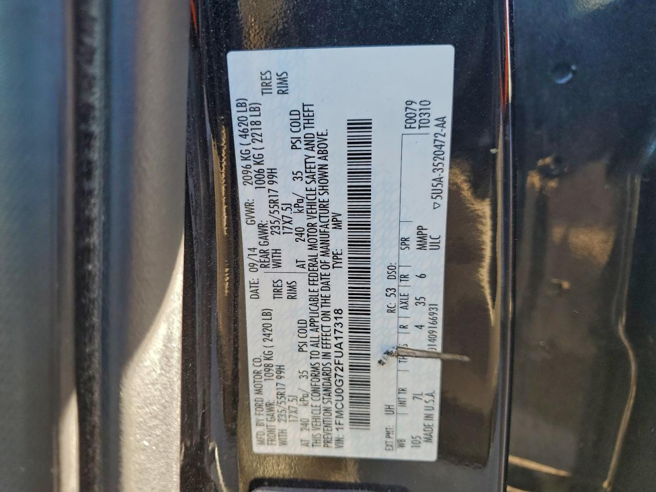 2015 Ford Escape Se Black vin: 1FMCU0G72FUA17318
