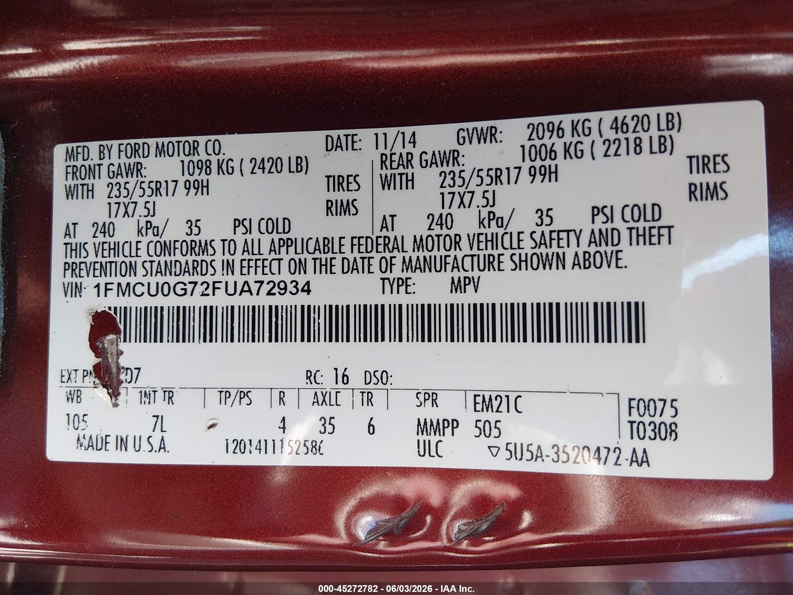 2015 Ford Escape Se Red vin: 1FMCU0G72FUA72934
