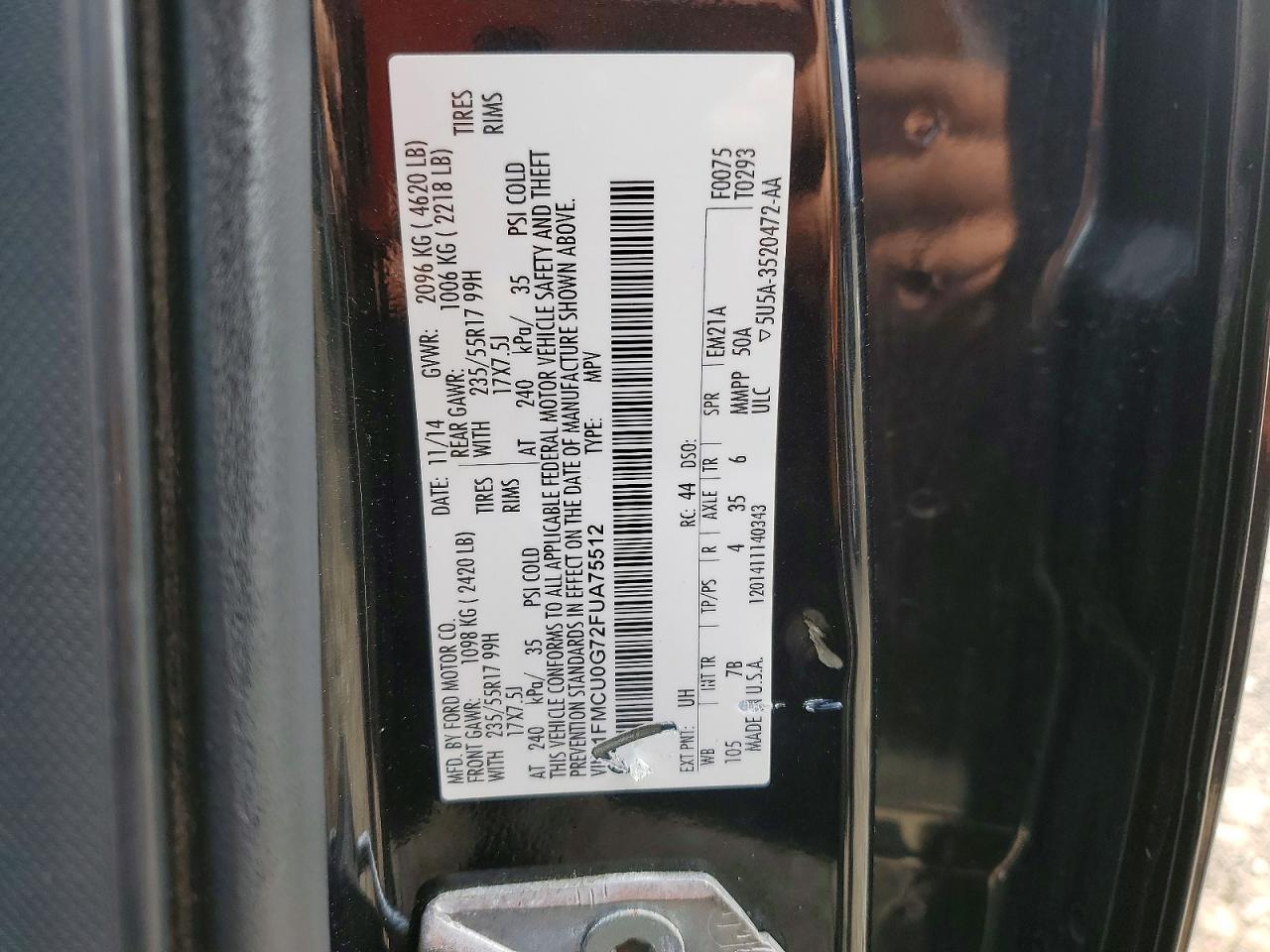 2015 Ford Escape Se Black vin: 1FMCU0G72FUA75512
