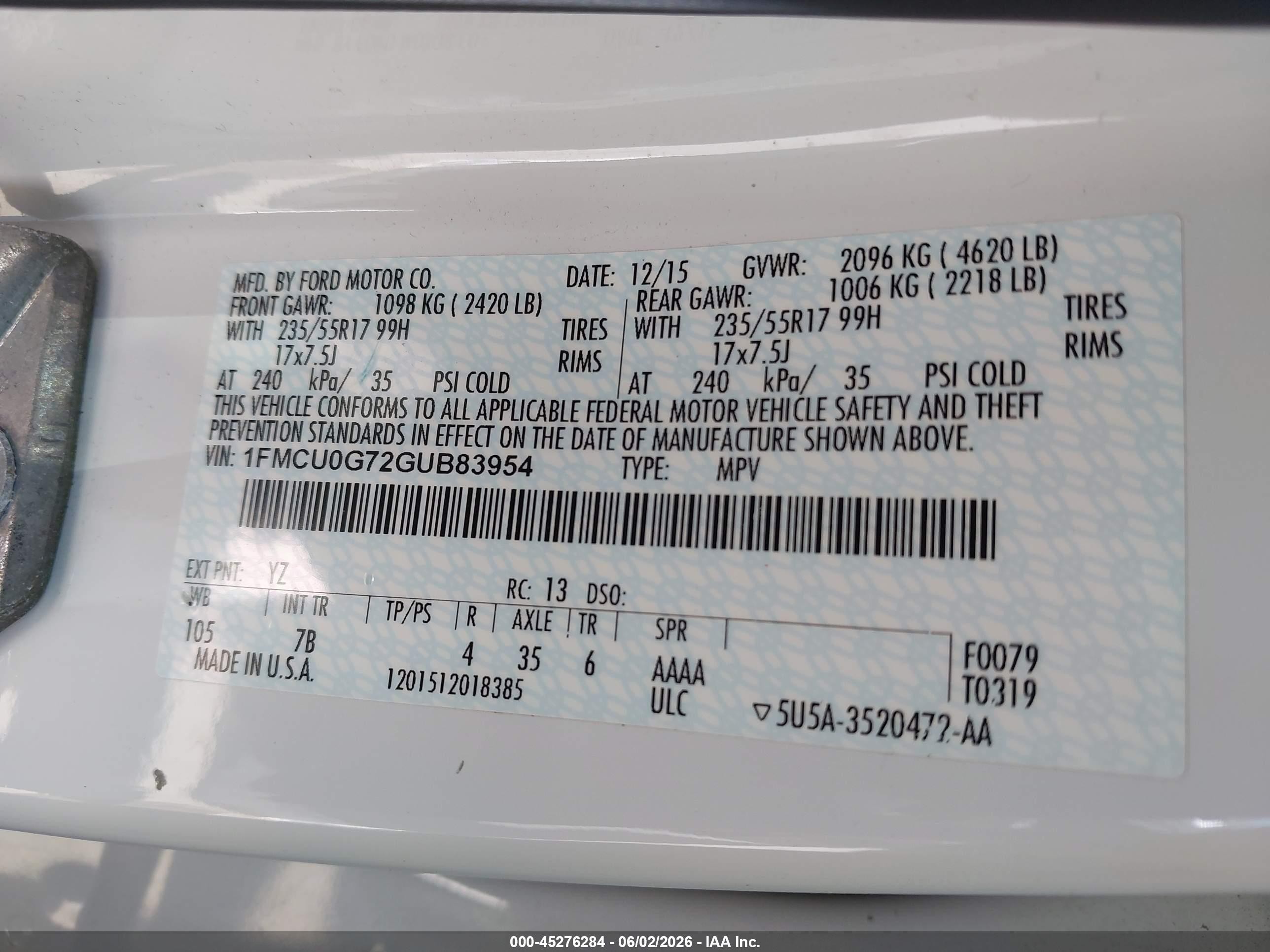 2016 Ford Escape Se White vin: 1FMCU0G72GUB83954