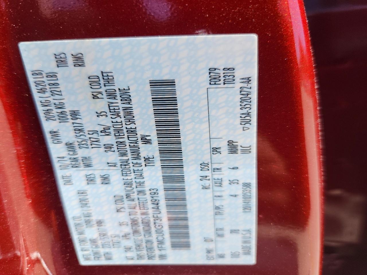 2015 Ford Escape Se Red vin: 1FMCU0G73FUA49193