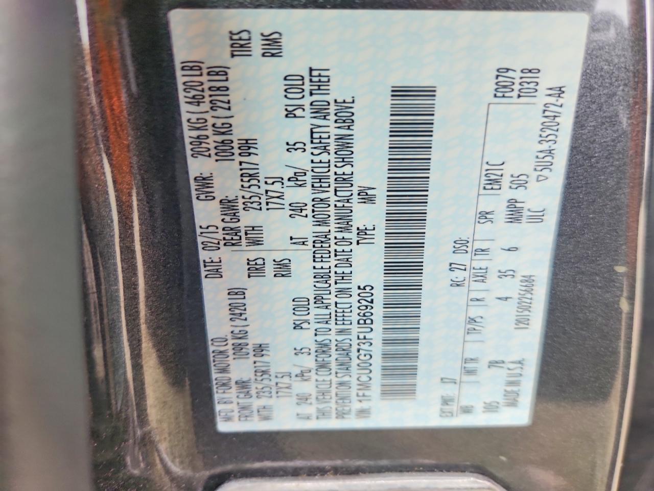 2015 Ford Escape Se Gray vin: 1FMCU0G73FUB69205