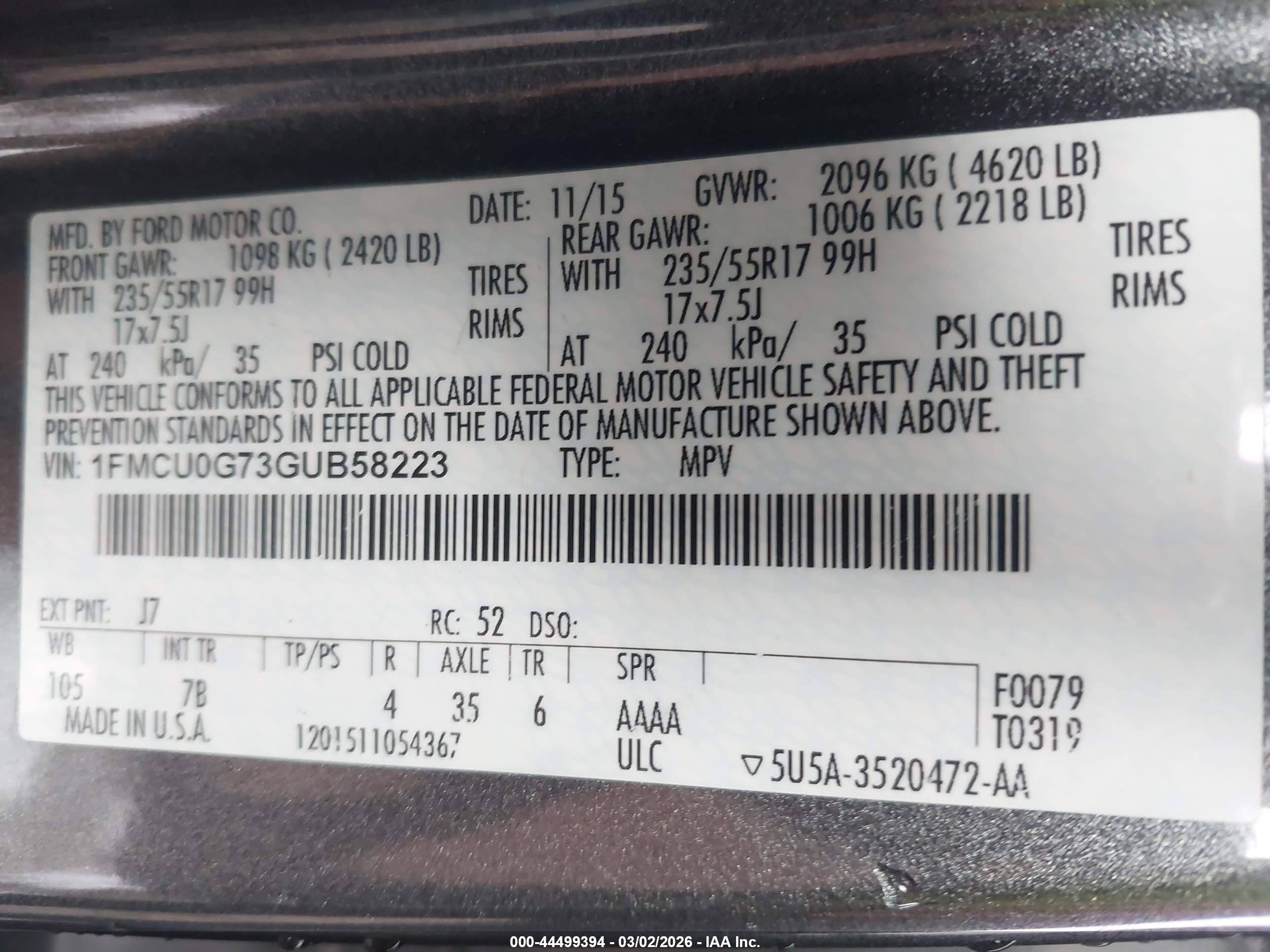2016 Ford Escape Se Серый vin: 1FMCU0G73GUB58223