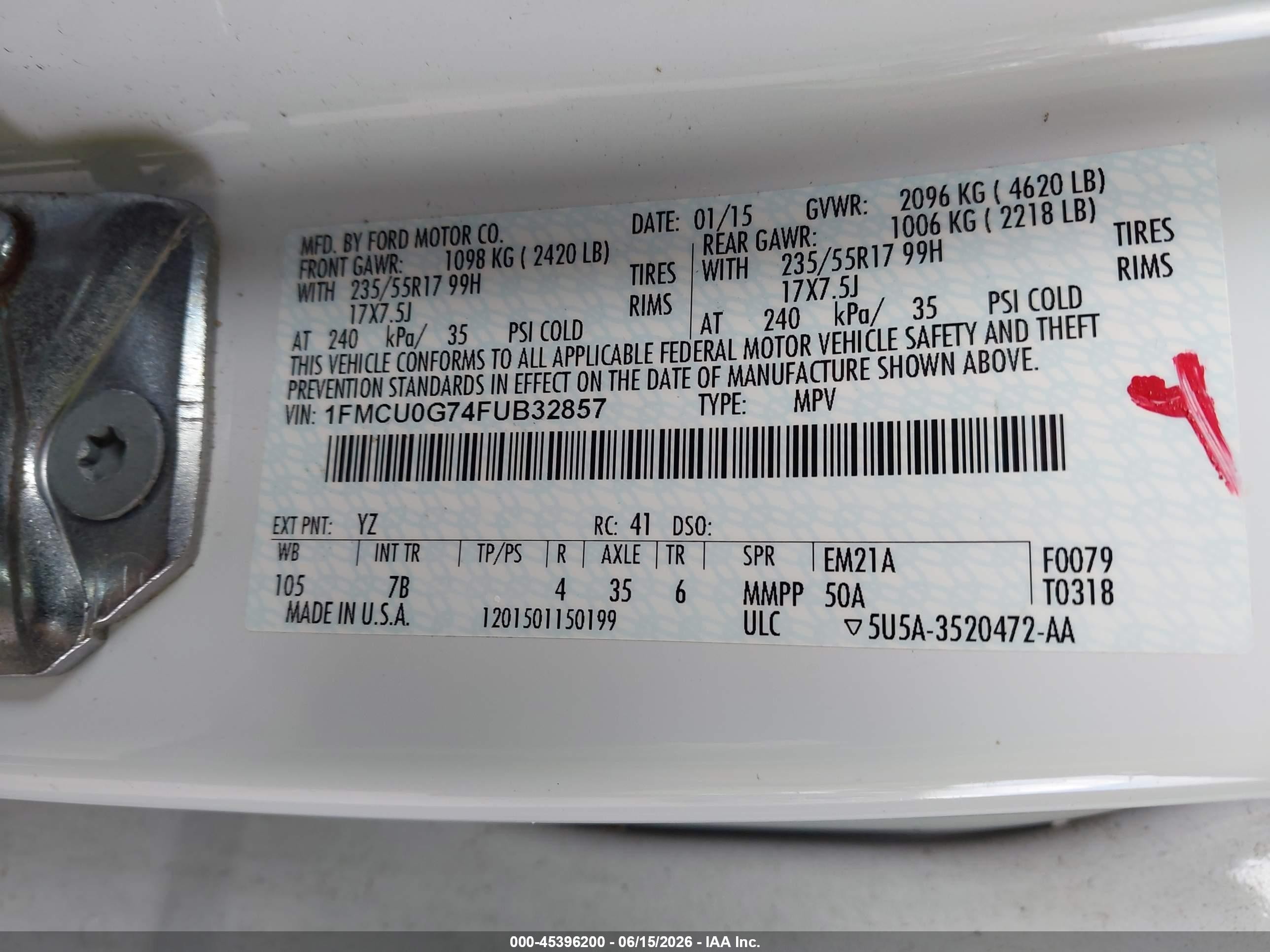 2015 Ford Escape Se Белый vin: 1FMCU0G74FUB32857