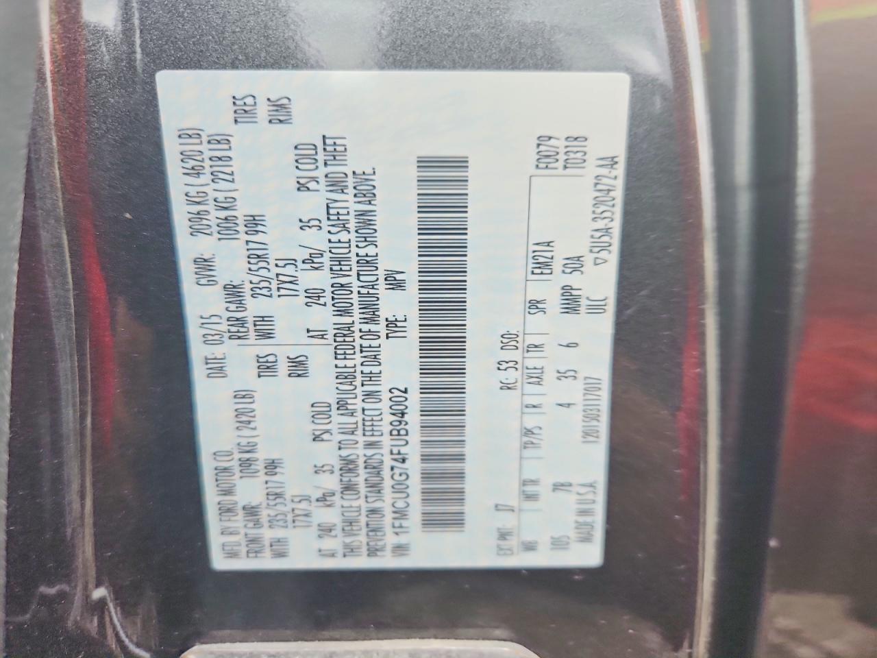 2015 Ford Escape Se Gray vin: 1FMCU0G74FUB94002