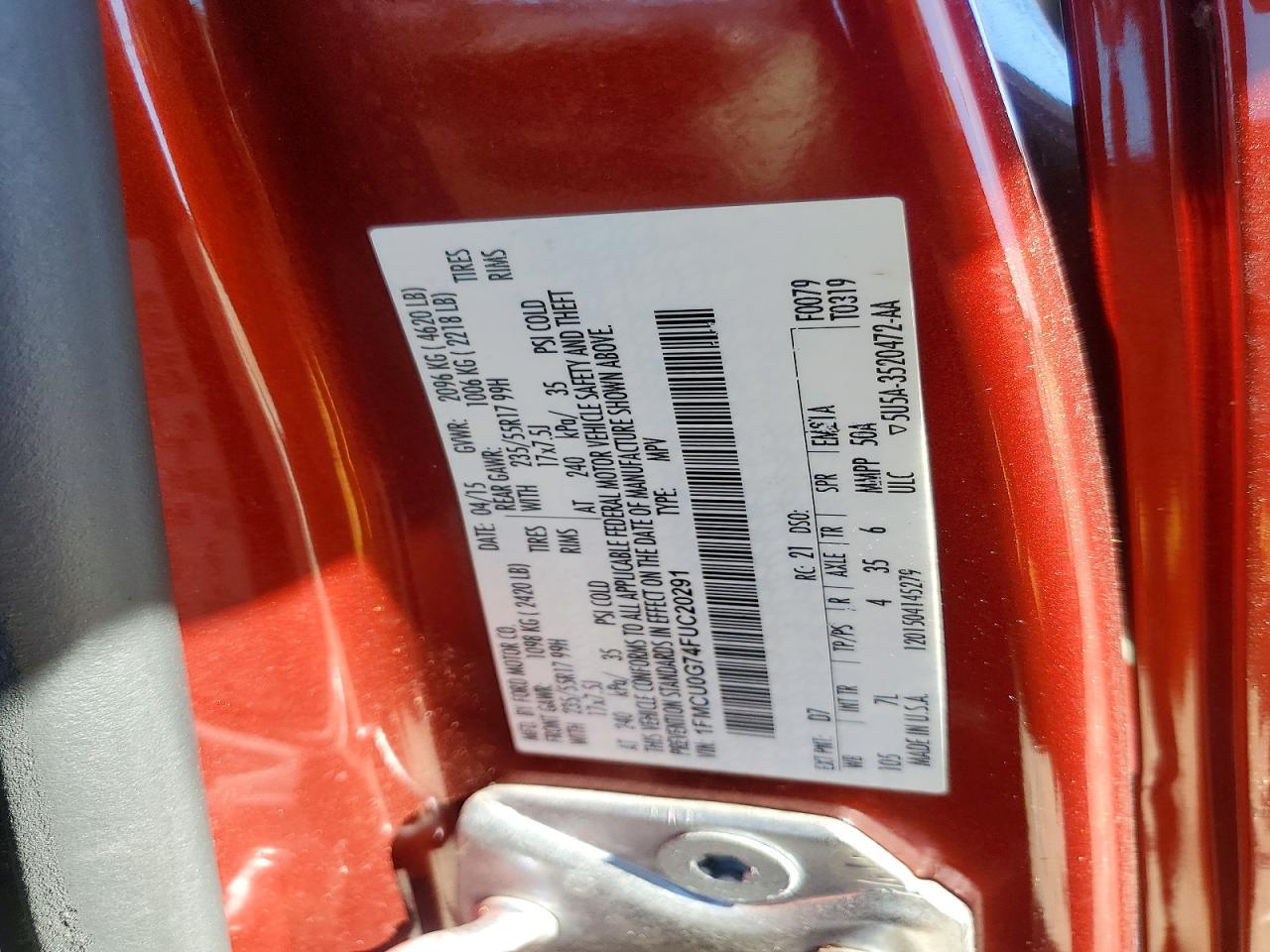 2015 Ford Escape Se Red vin: 1FMCU0G74FUC20291