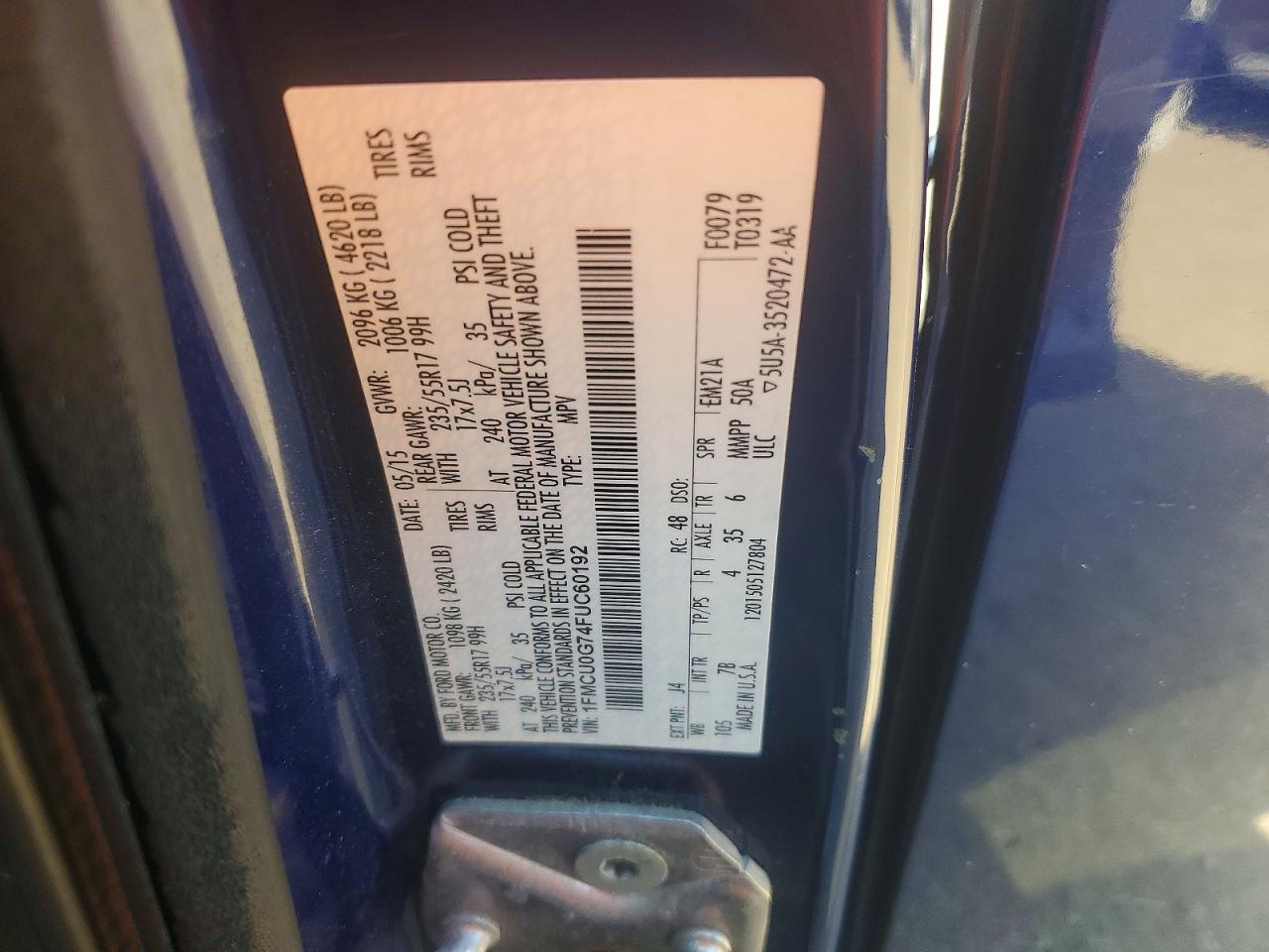 2015 Ford Escape Se Blue vin: 1FMCU0G74FUC60192