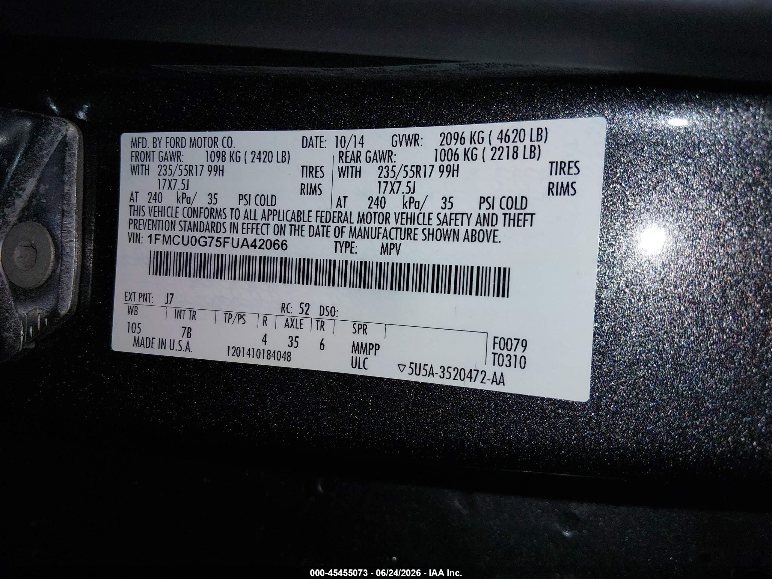 2015 Ford Escape Se Gray vin: 1FMCU0G75FUA42066