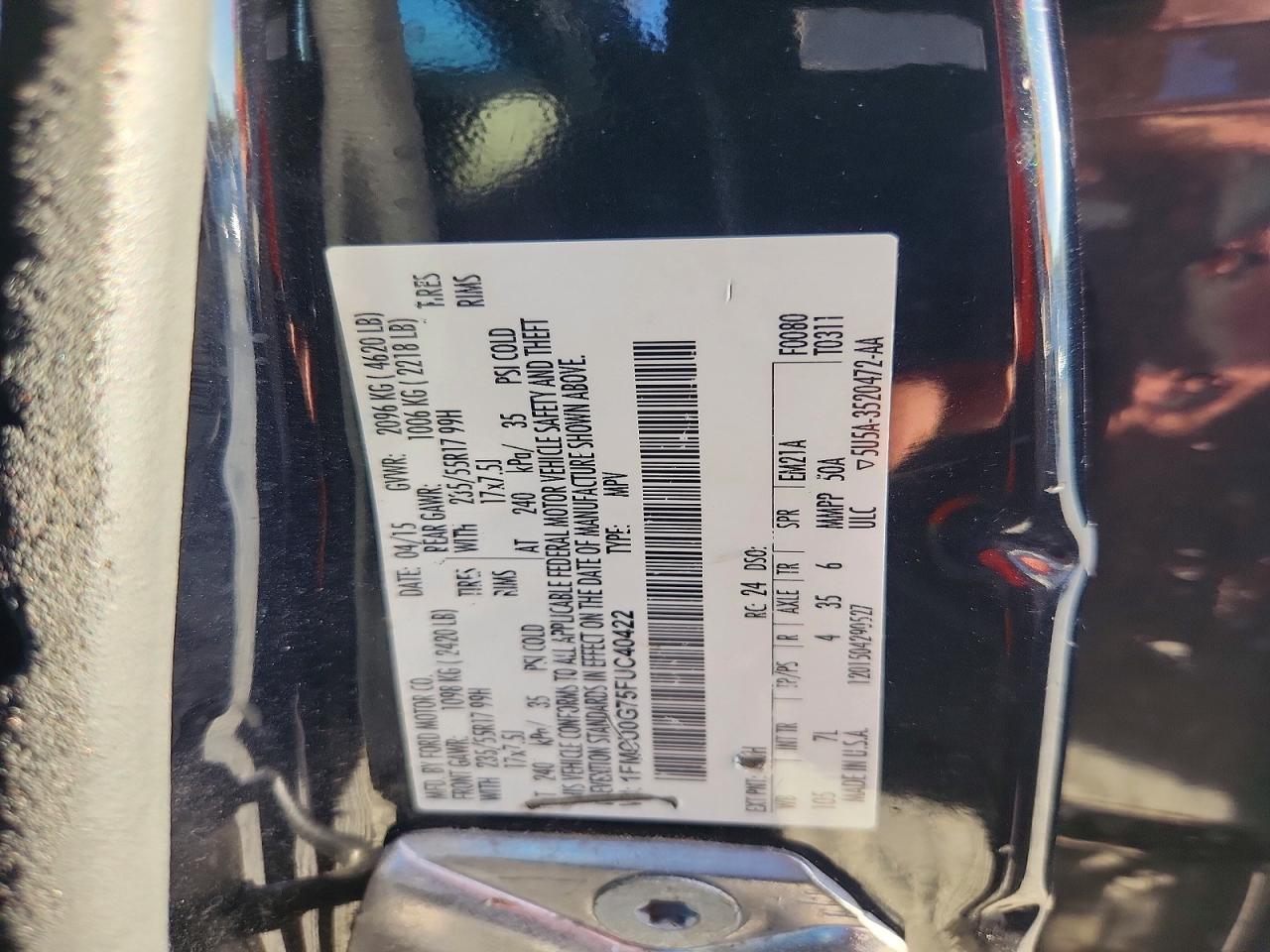 2015 Ford Escape Se Black vin: 1FMCU0G75FUC40422