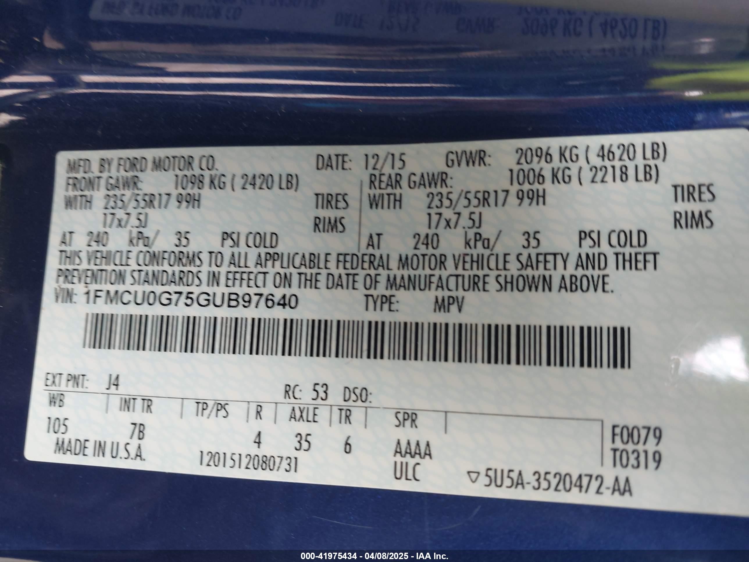 2016 Ford Escape Se Blue vin: 1FMCU0G75GUB97640